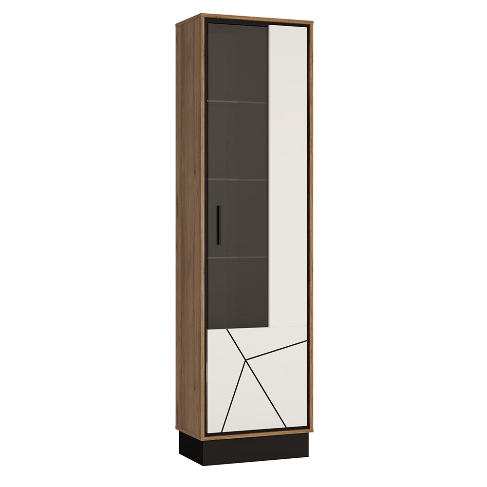 Brolo Tall Glazed Display Cabinet (RH) With the Walnut and Dark Panel Finish
