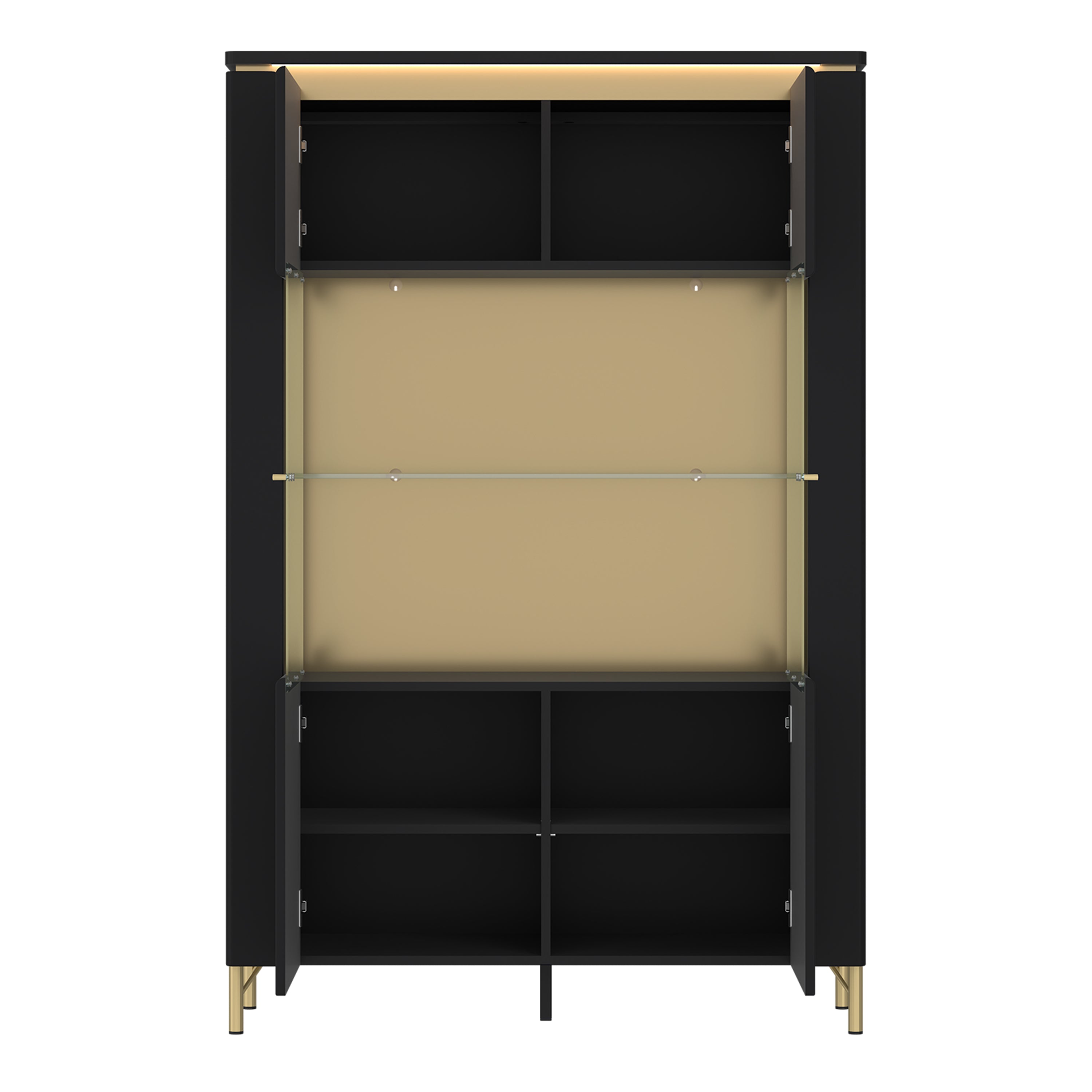 Genoa Vitrin 2 Door in Black Matt/Gold