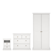 Paris Package - Bedside 2 Drawers + Chest of 4 Drawers + Wardrobe with 2 Doors White