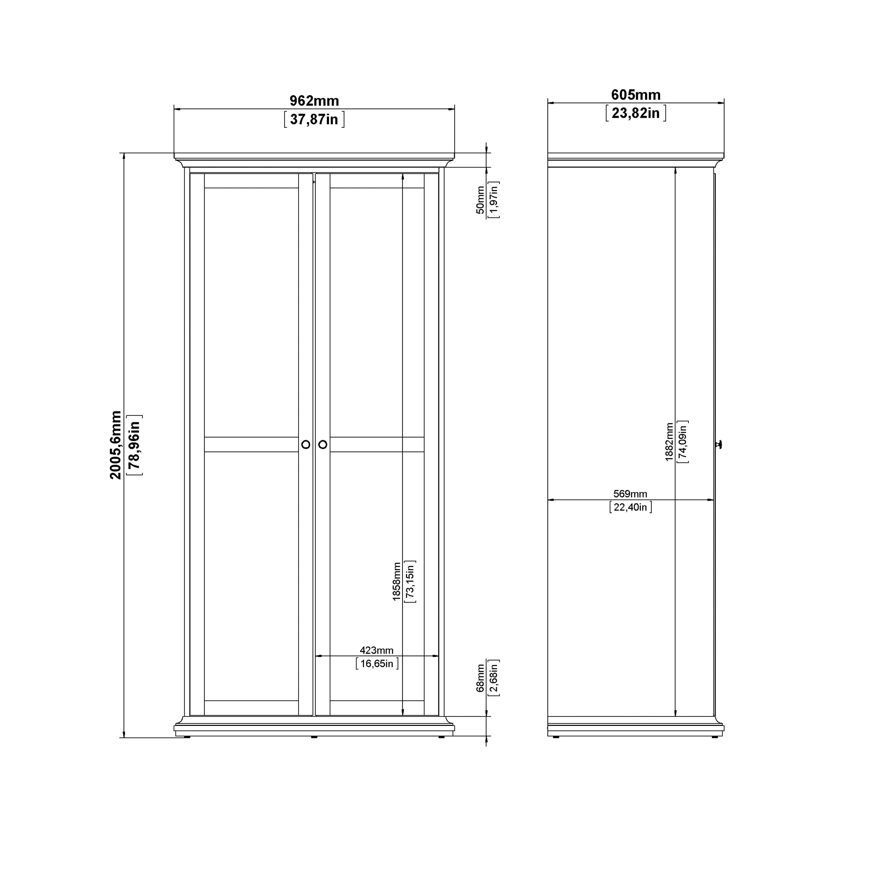 Paris Package - Bedside 2 Drawers + Chest of 4 Drawers + Wardrobe with 2 Doors White