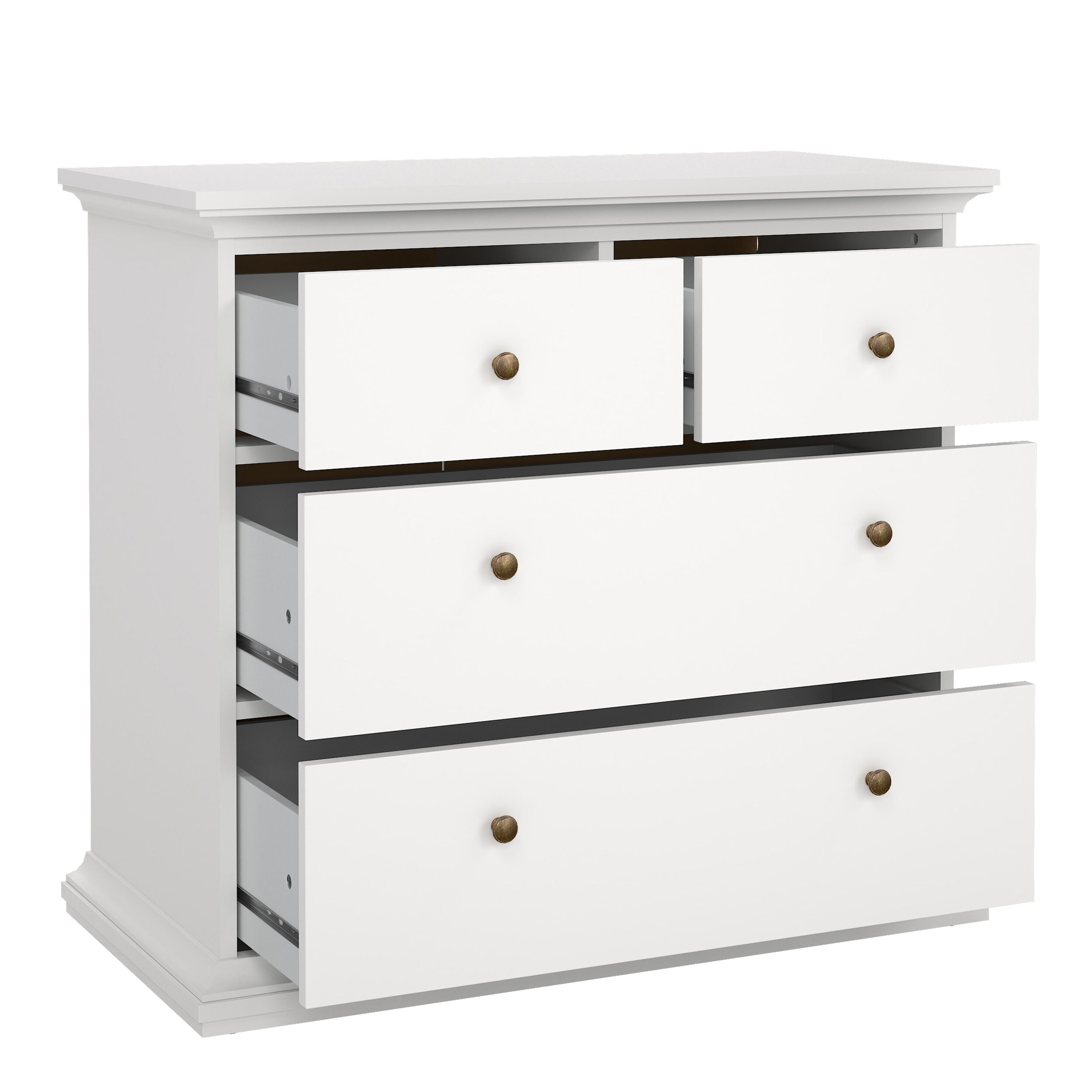 Paris Package - Bedside 2 Drawers + Chest of 4 Drawers + Wardrobe with 2 Doors White