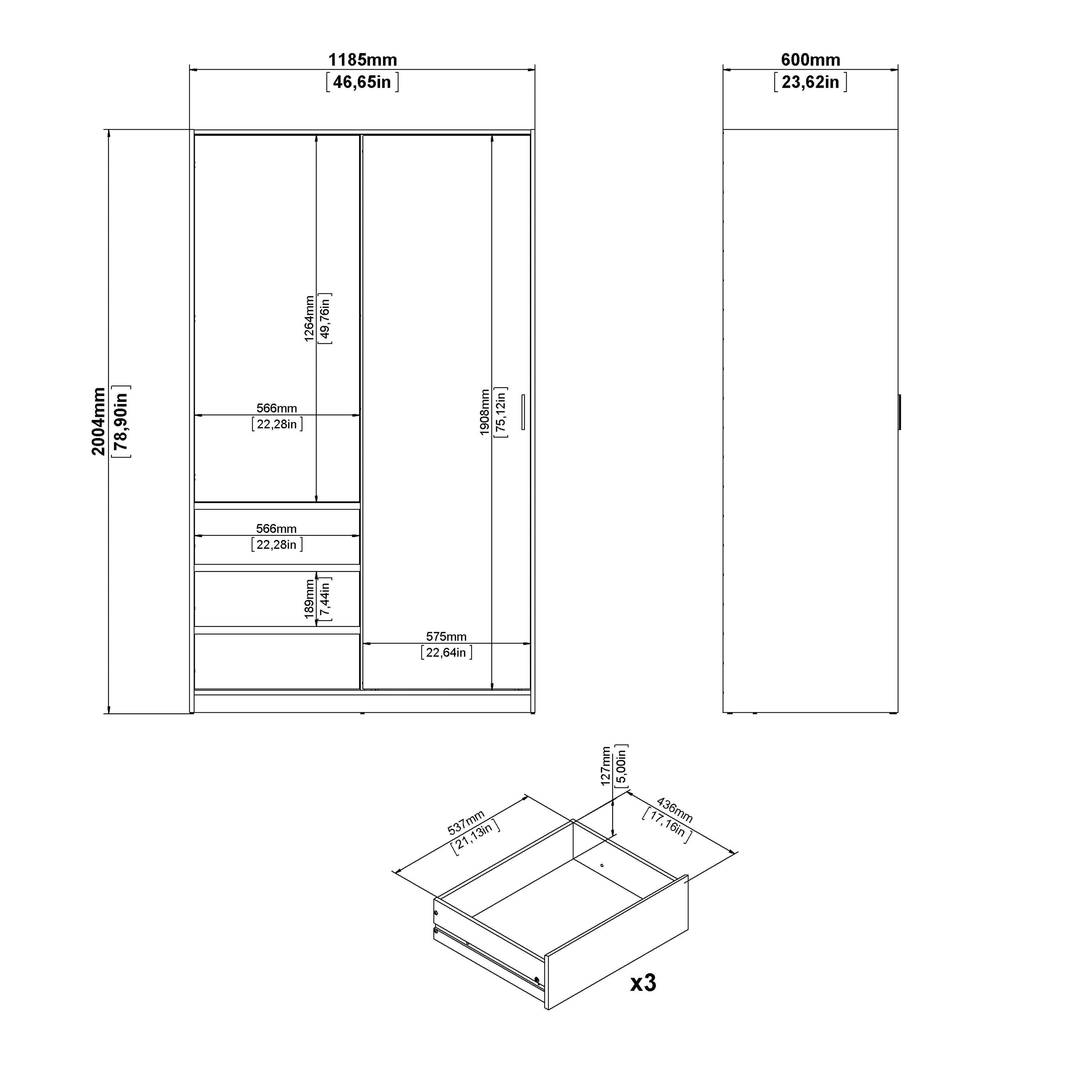 Naia Wardrobe with 1 Sliding Door 1 Door 3 Drawers in White High Gloss