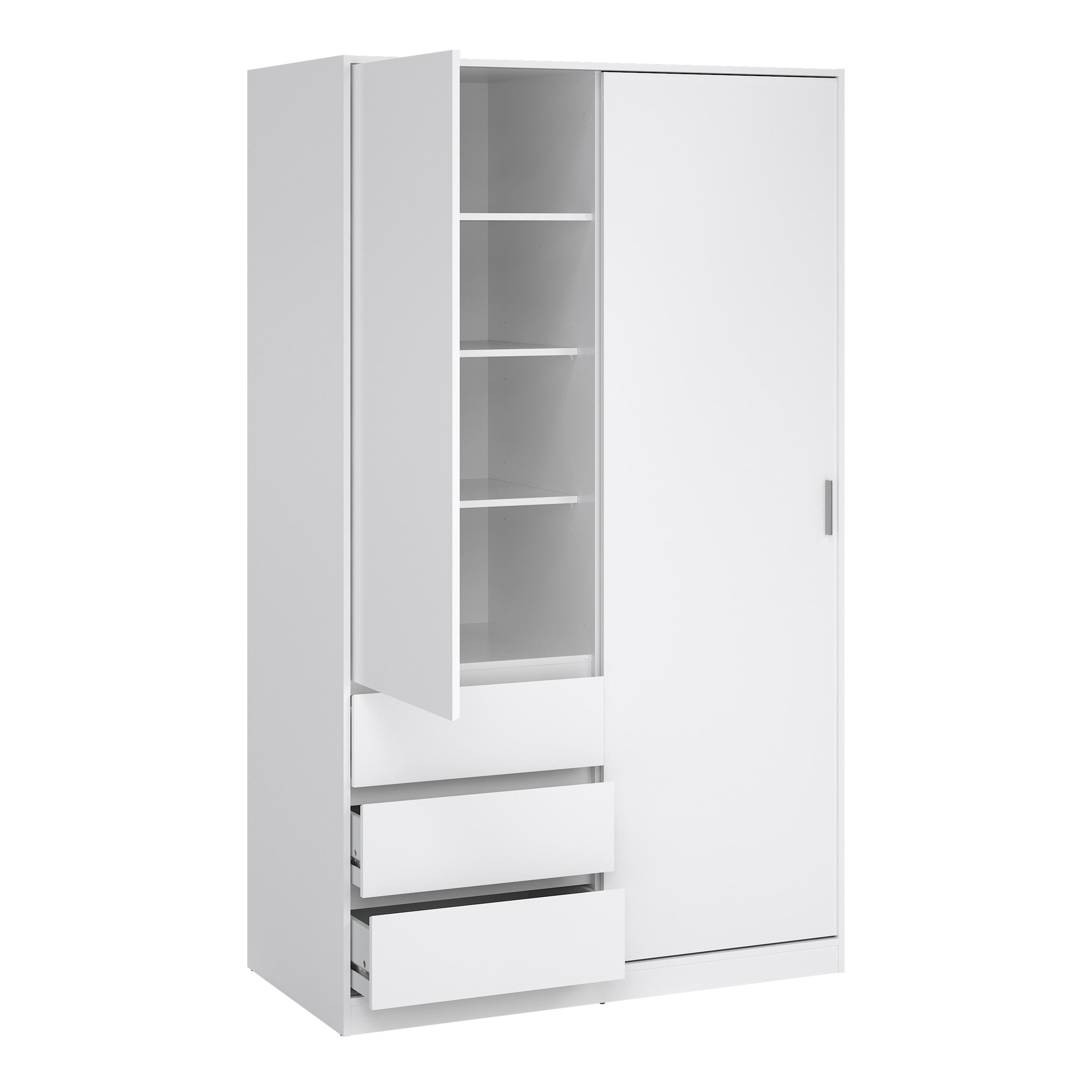 Naia Wardrobe with 1 Sliding Door 1 Door 3 Drawers in White High Gloss