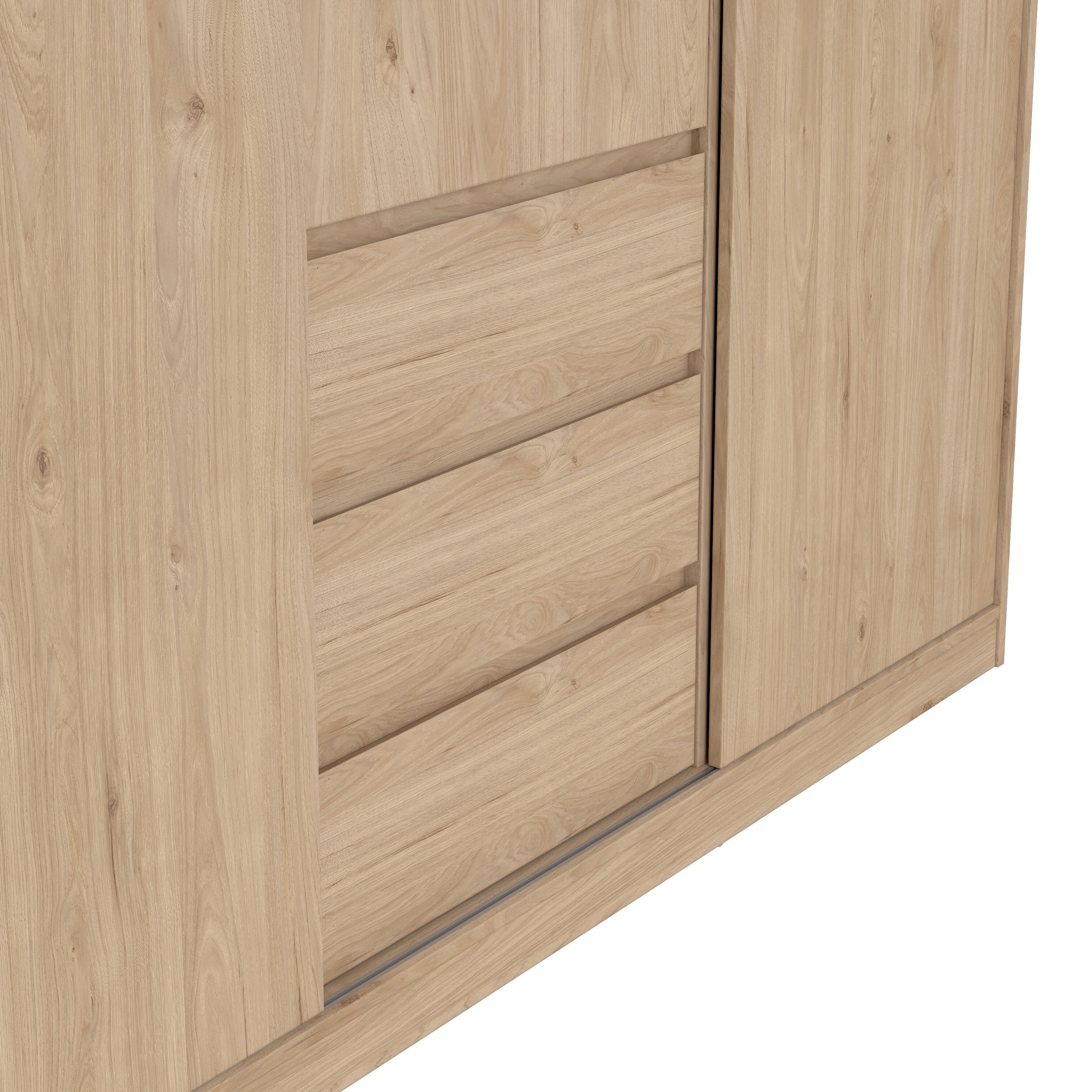 Naia Wardrobe with 2 Sliding Doors 1 Door 3 Drawers in Jackson Hickory Oak