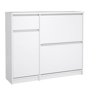 Naia Shoe Cabinet with 2 Flip Down Doors 1 Door and 1 Drawer in White High Gloss