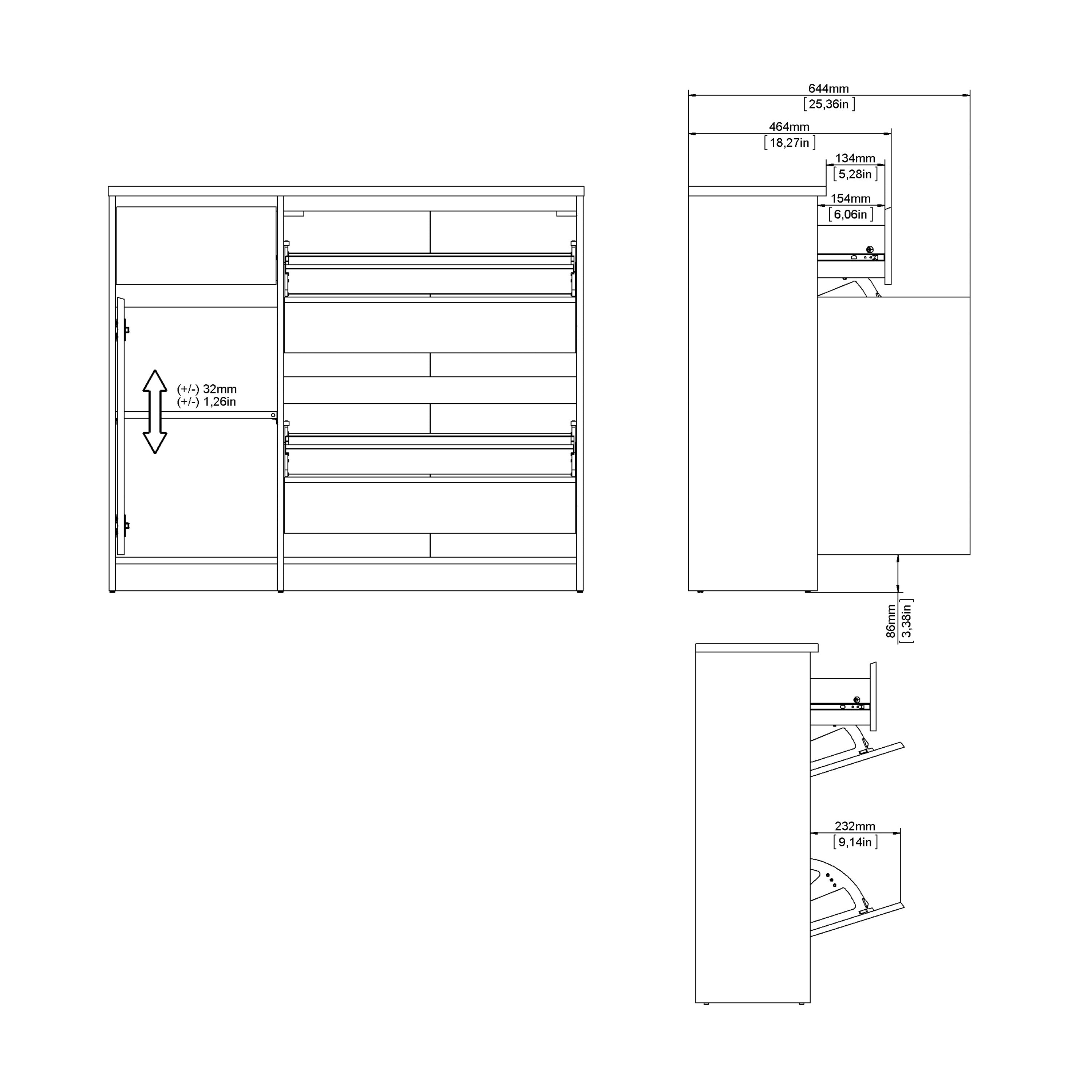 Naia Shoe Cabinet with 2 Flip Down Doors 1 Door and 1 Drawer in White High Gloss