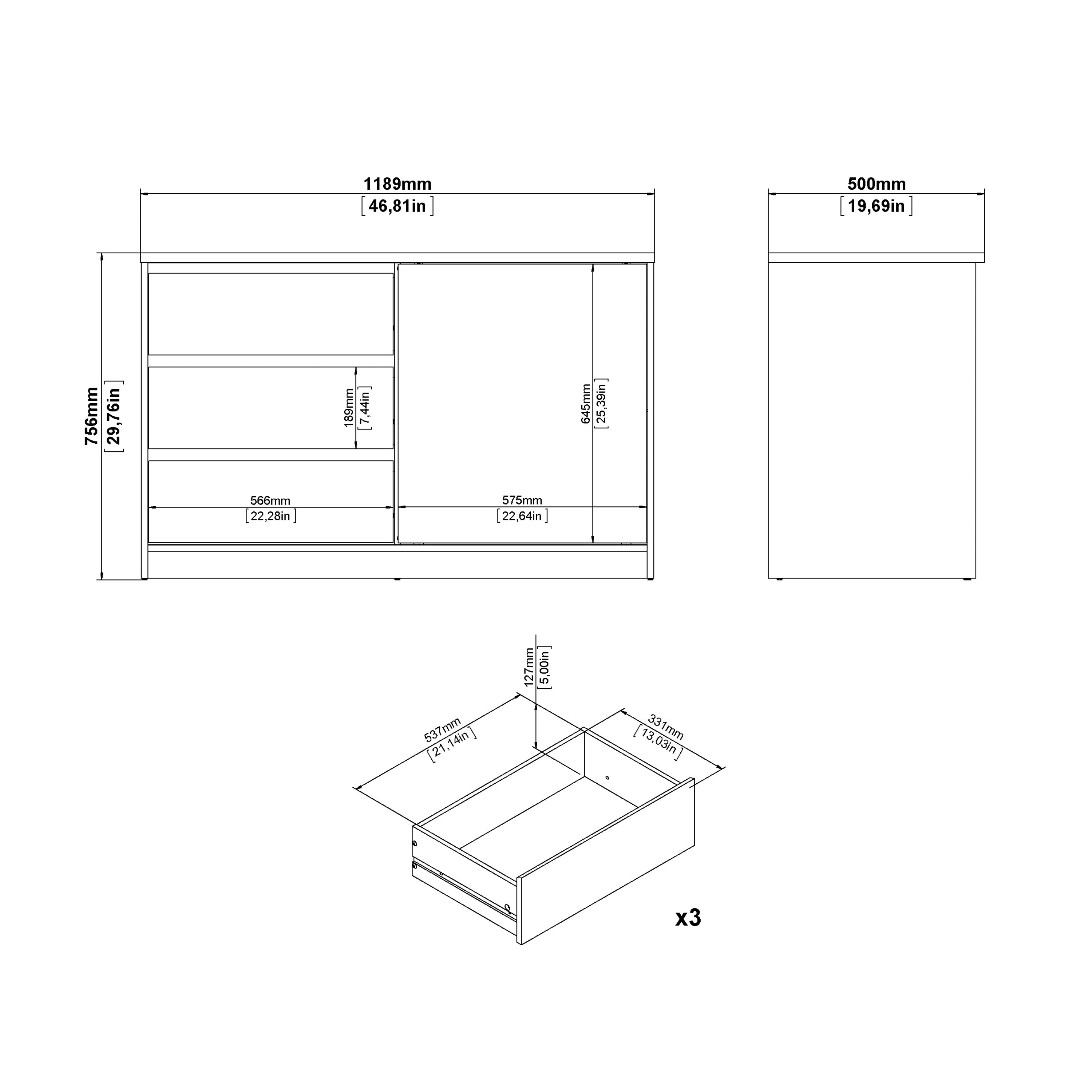 Naia Storage Unit with 1 Sliding Door and 3 Drawers in Jackson Hickory Oak