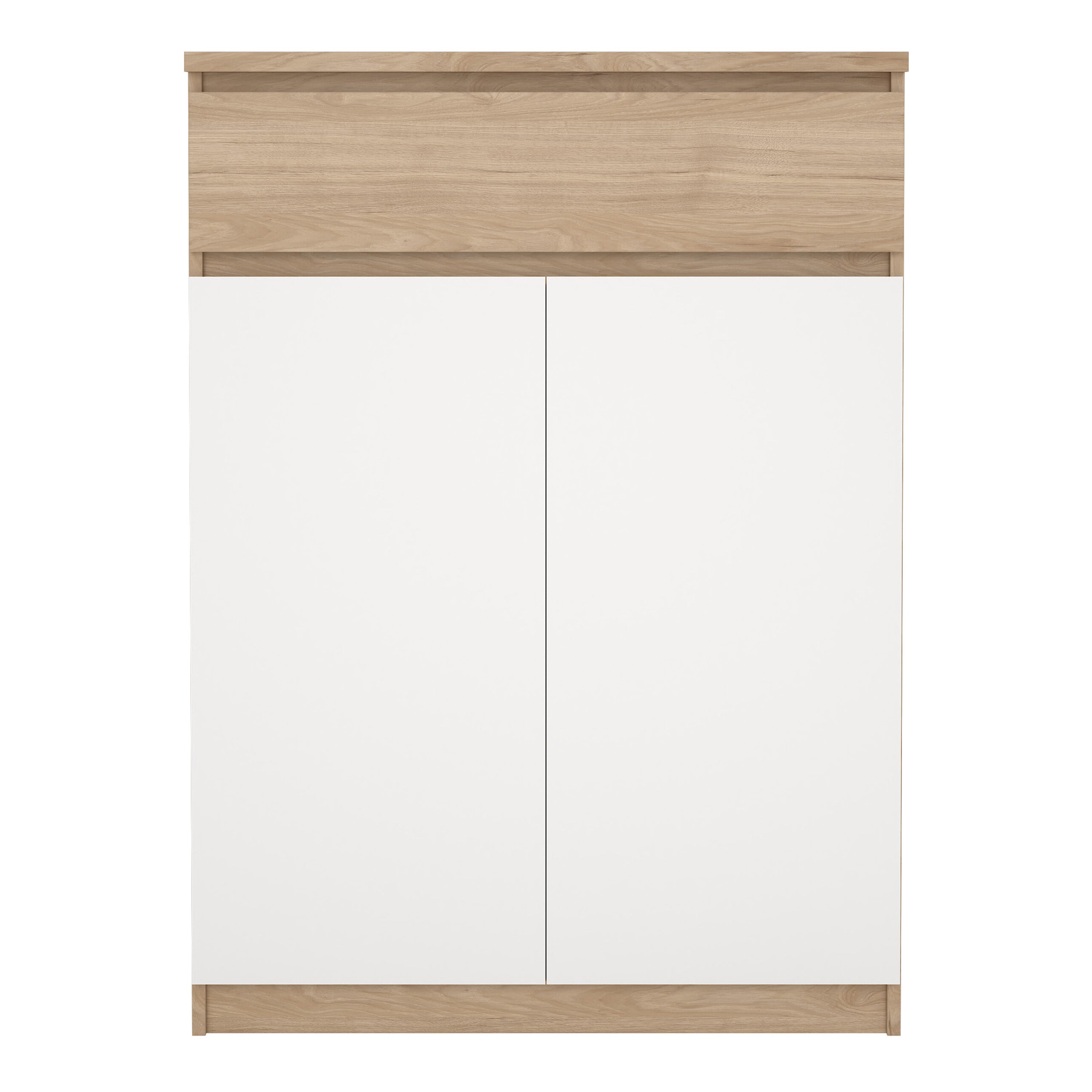 Naia Shoe Cabinet with 2 Doors 1 Drawer in Jackson Hickory Oak and White