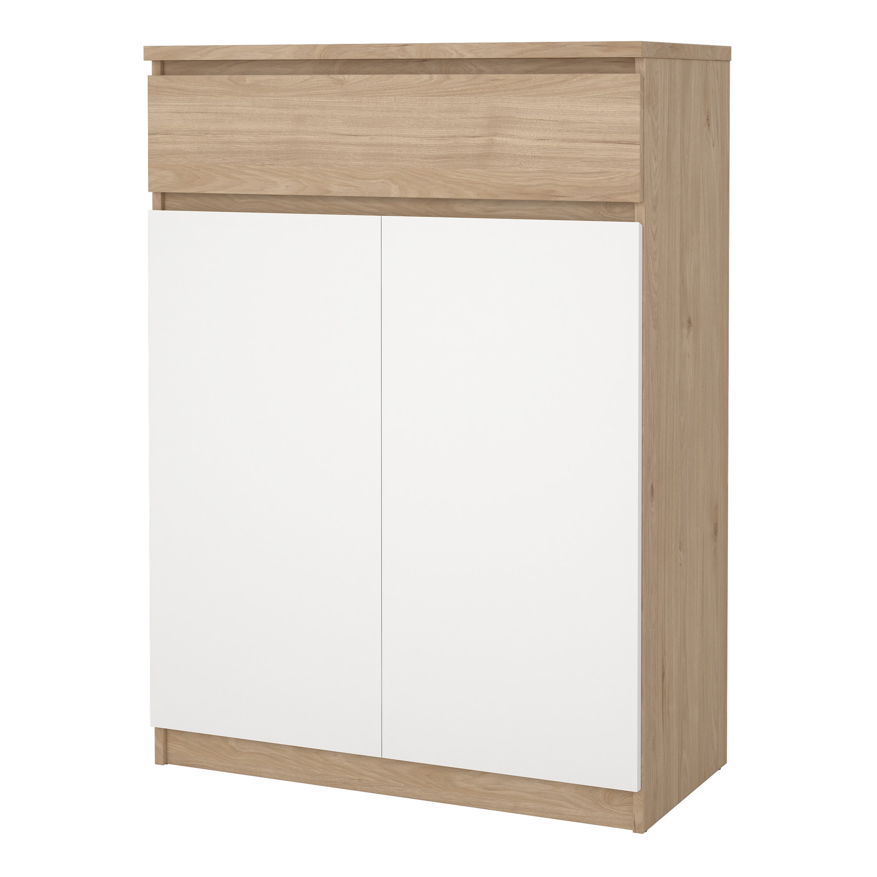 Naia Shoe Cabinet with 2 Doors 1 Drawer in Jackson Hickory Oak and White