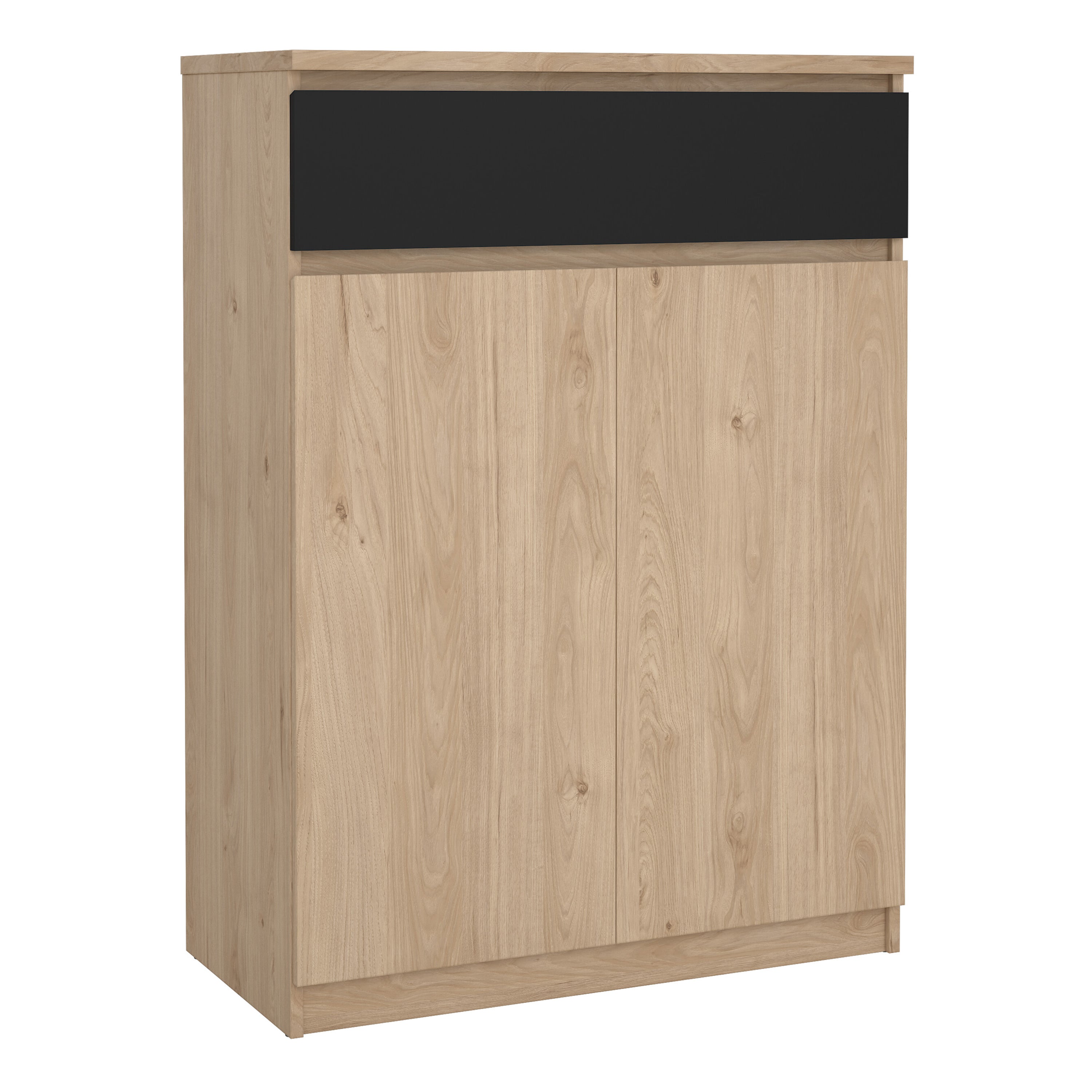 Naia Shoe Cabinet with 2 Doors 1 Drawer in Jackson Hickory Oak and Black