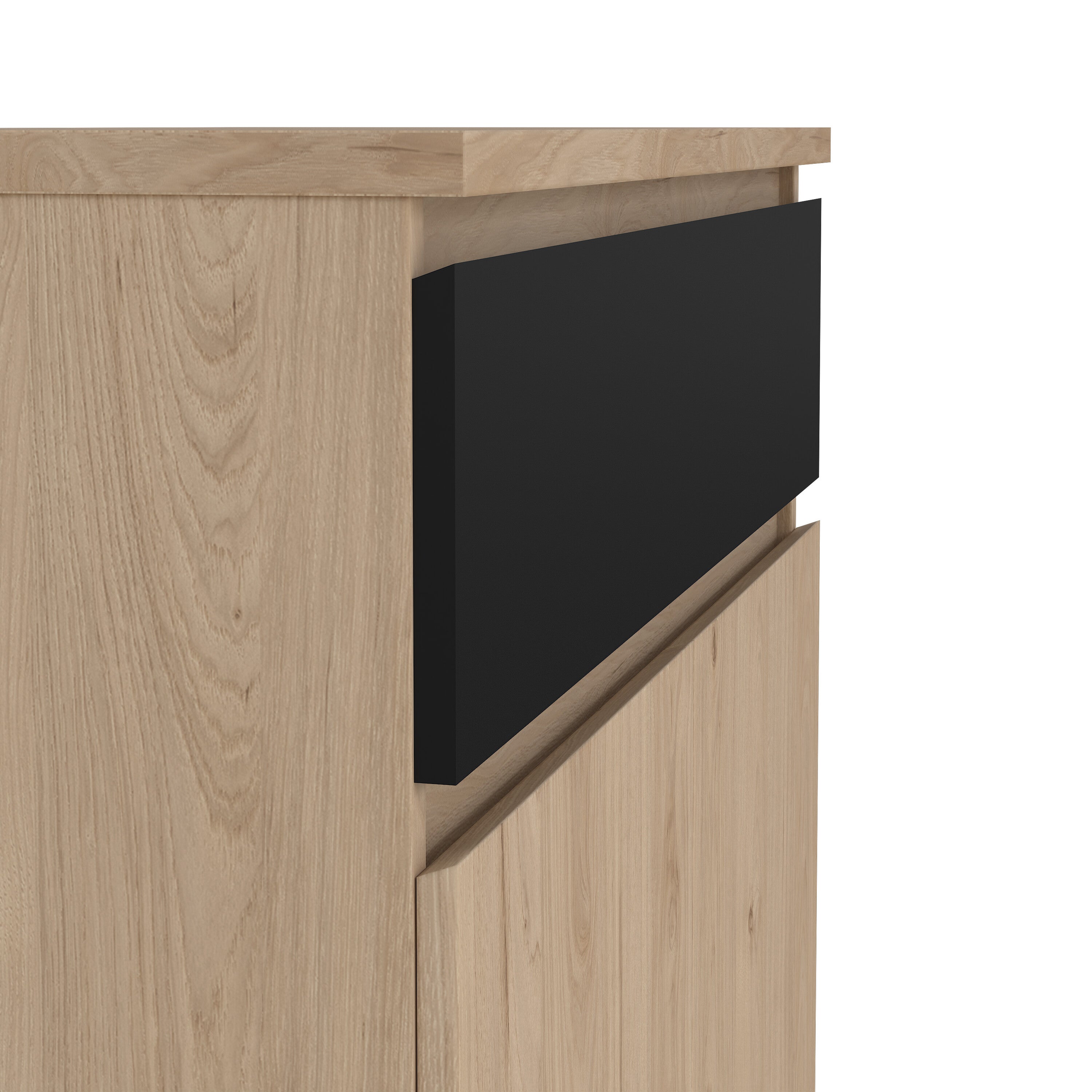 Naia Shoe Cabinet with 2 Doors 1 Drawer in Jackson Hickory Oak and Black