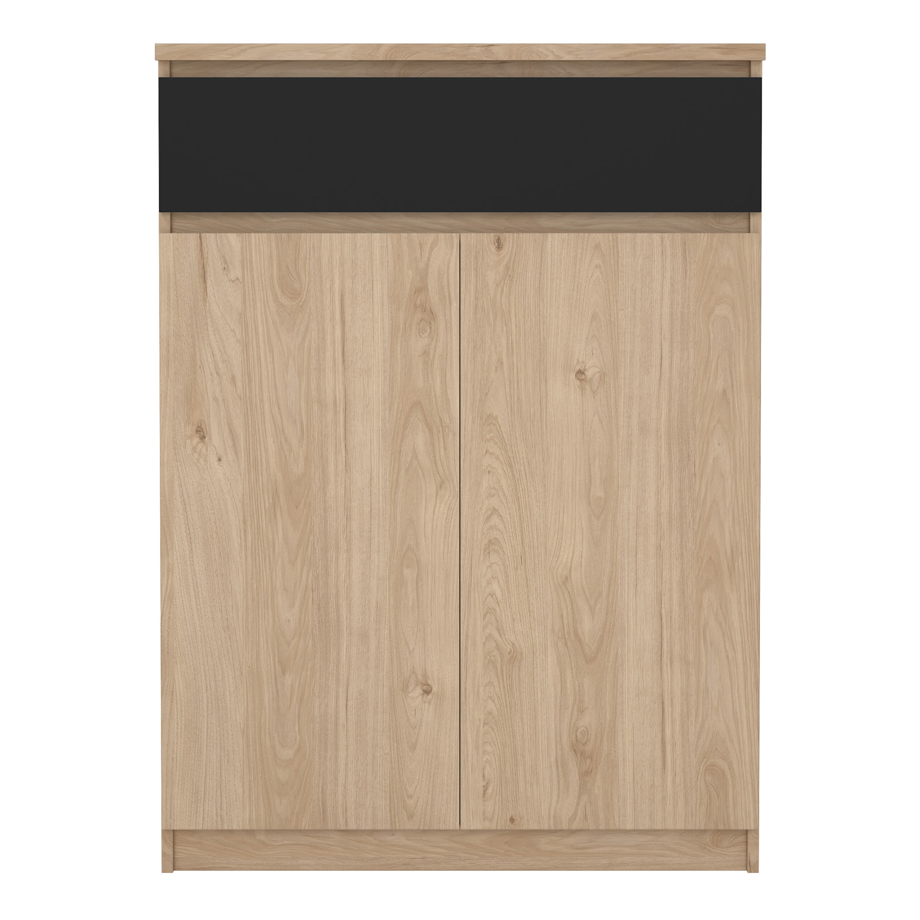 Naia Shoe Cabinet with 2 Doors 1 Drawer in Jackson Hickory Oak and Black
