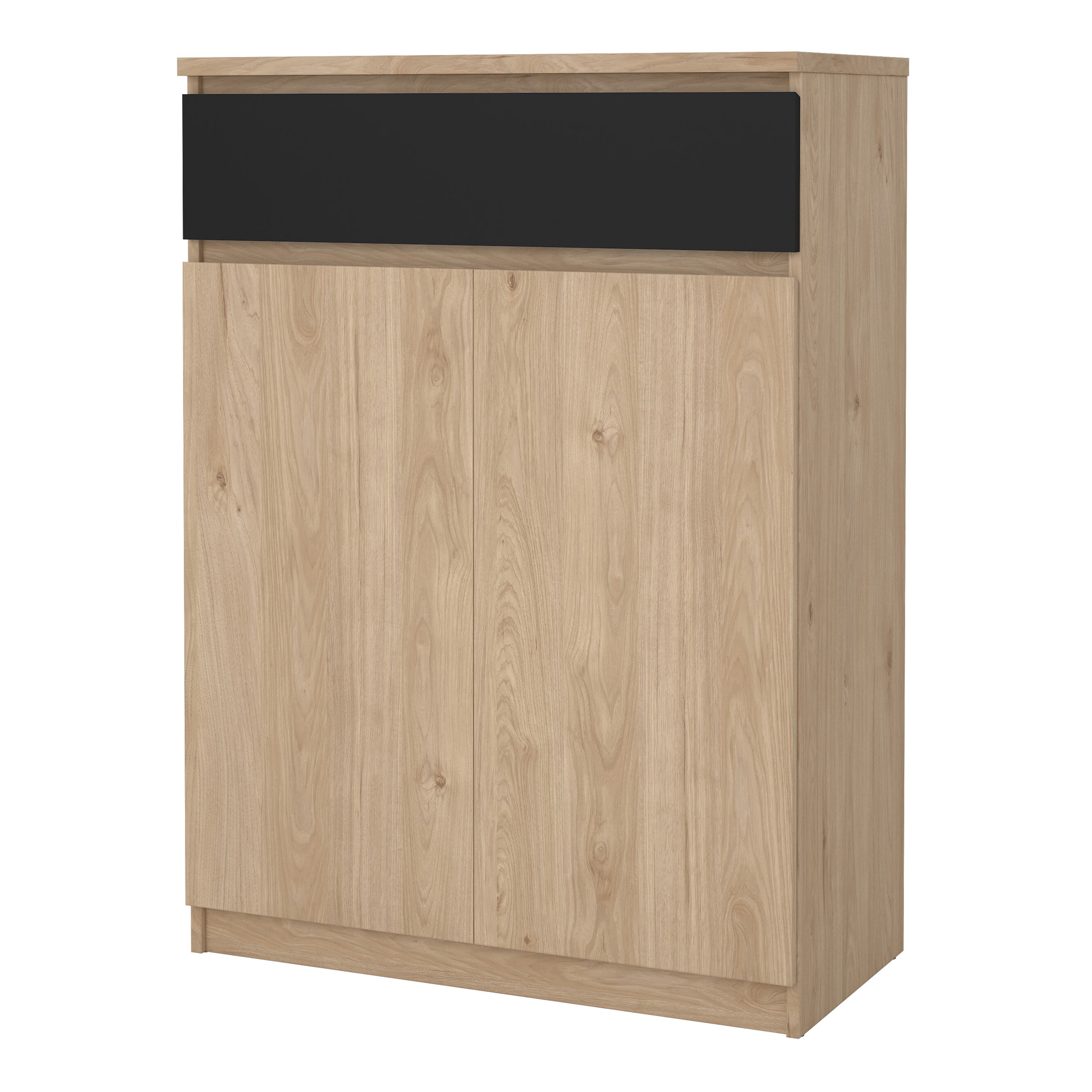 Naia Shoe Cabinet with 2 Doors 1 Drawer in Jackson Hickory Oak and Black