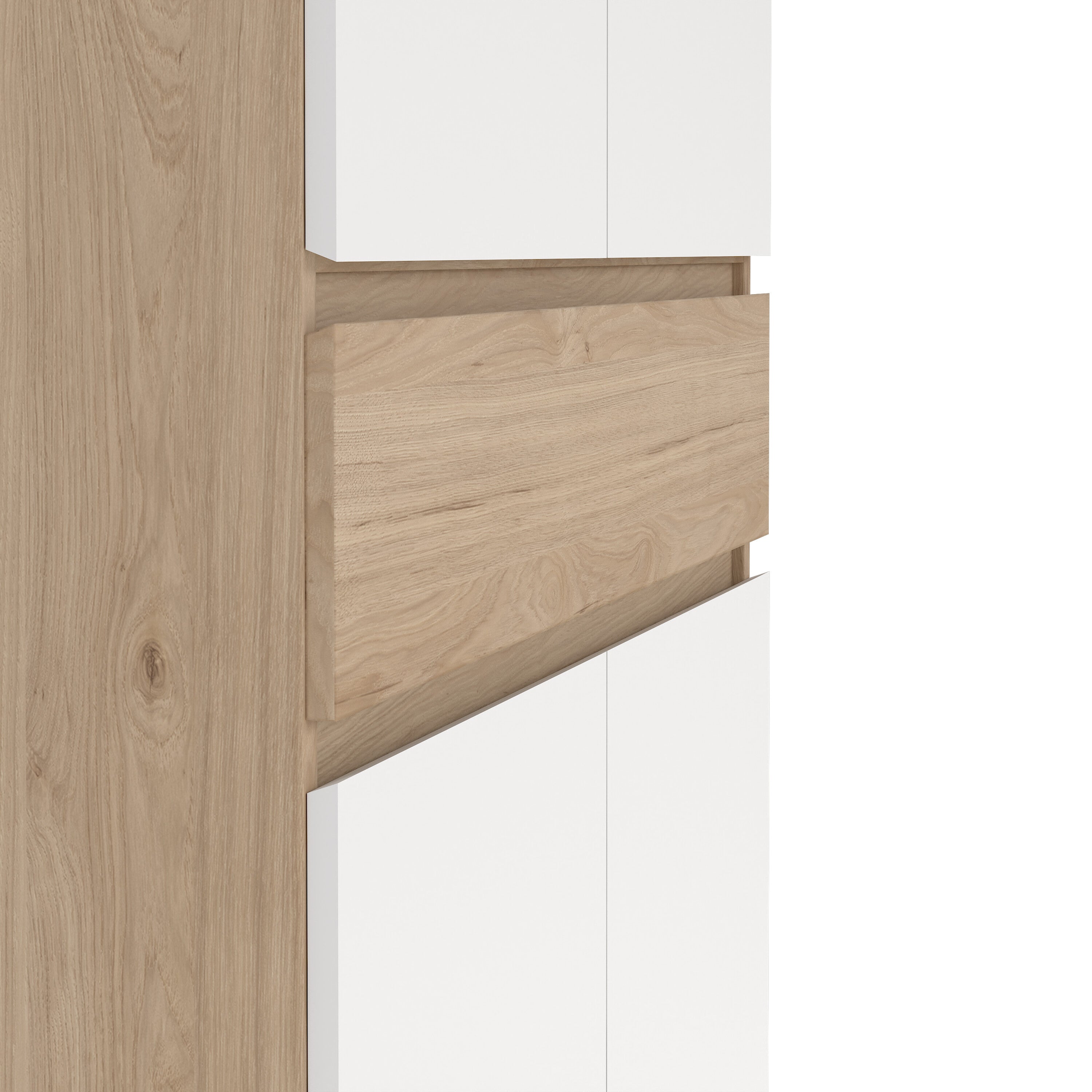 Naia Shoe Cabinet with 4 Doors 1 Drawer in Jackson Hickory Oak and White