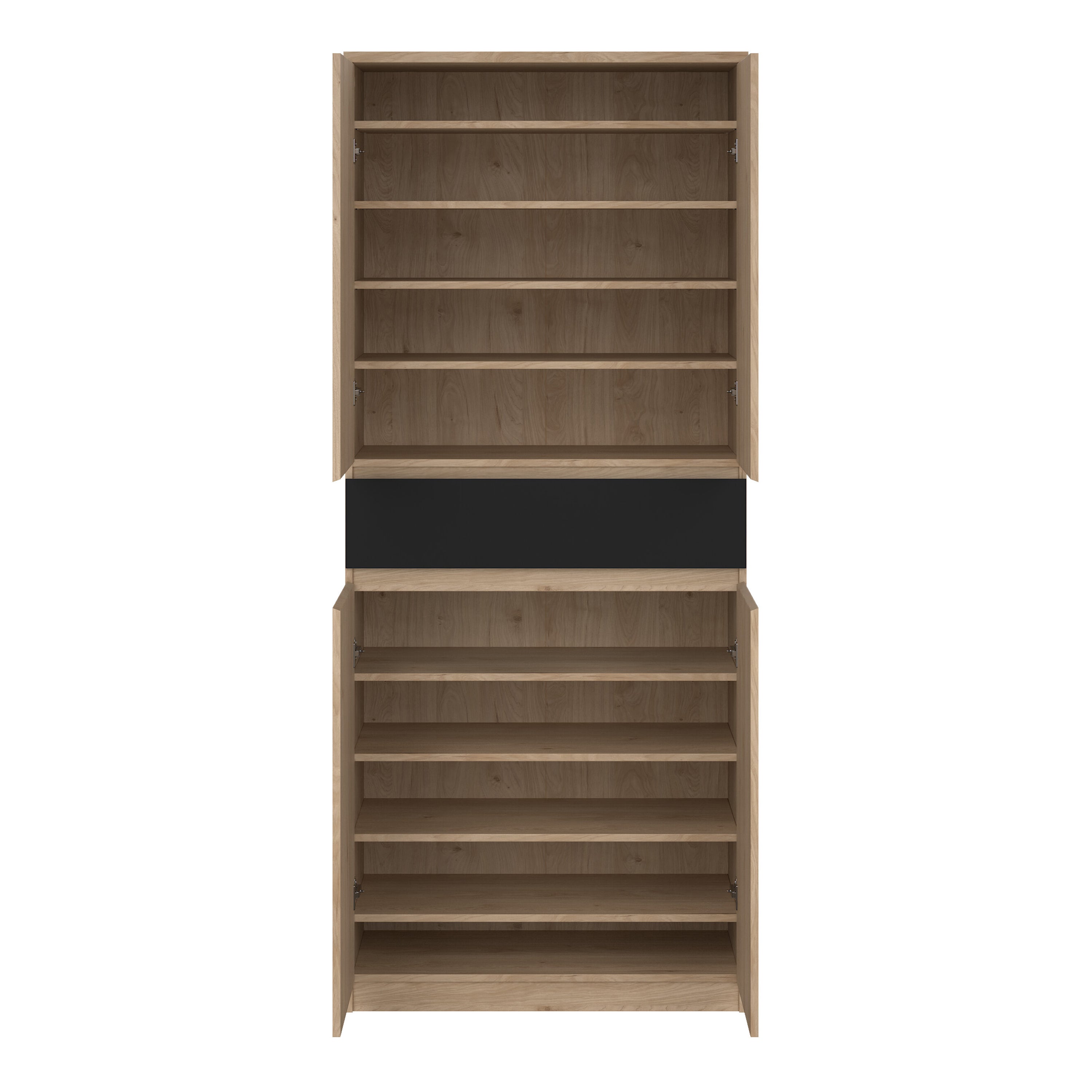 Naia Shoe Cabinet with 4 Doors 1 Drawer in Jackson Hickory Oak and Black