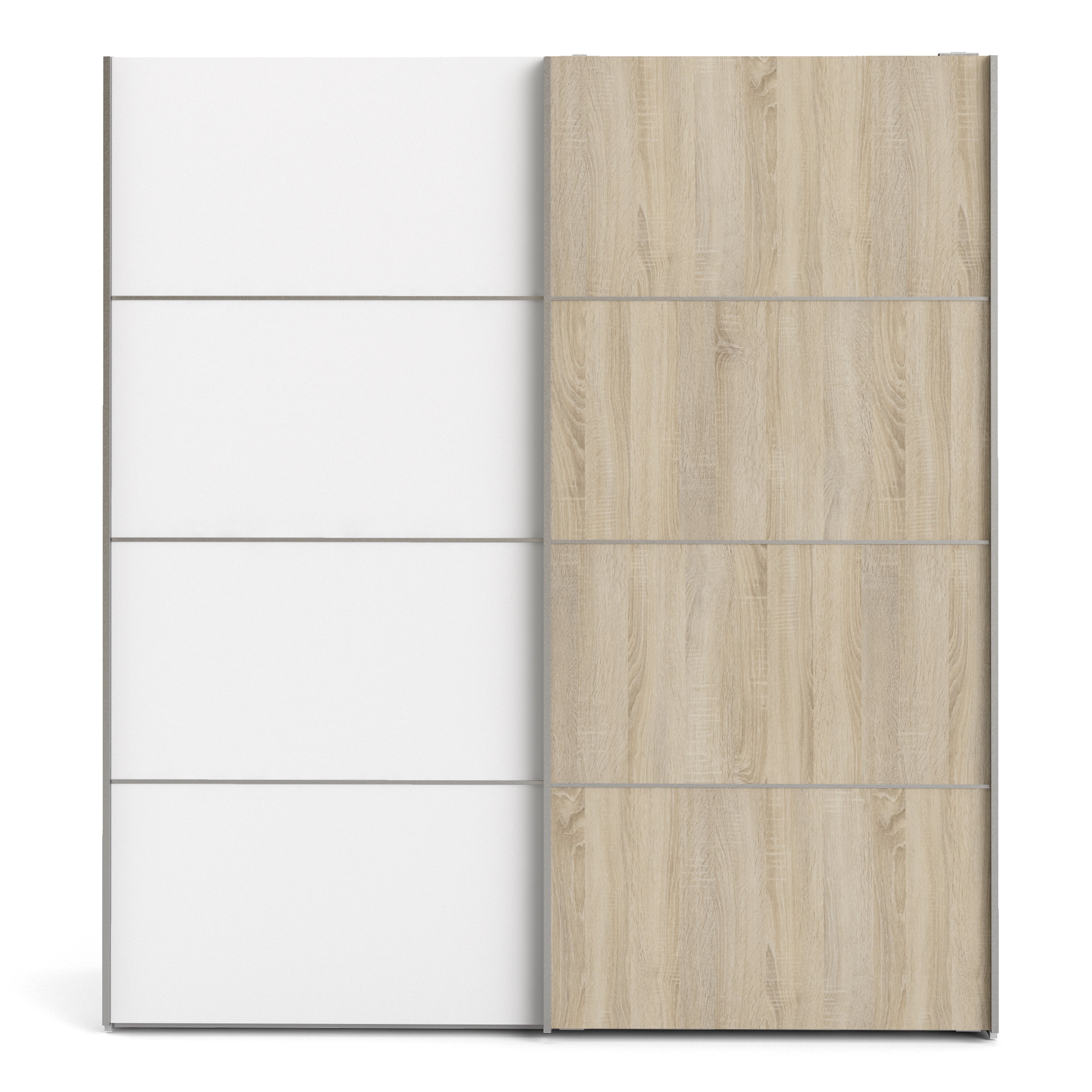Verona Sliding Wardrobe 180cm in White with White and Oak Doors with 2 Shelves