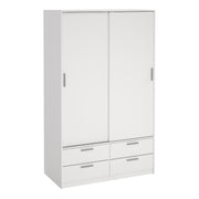 Line Wardrobe with 2 Sliding Doors and 4 Drawers, White