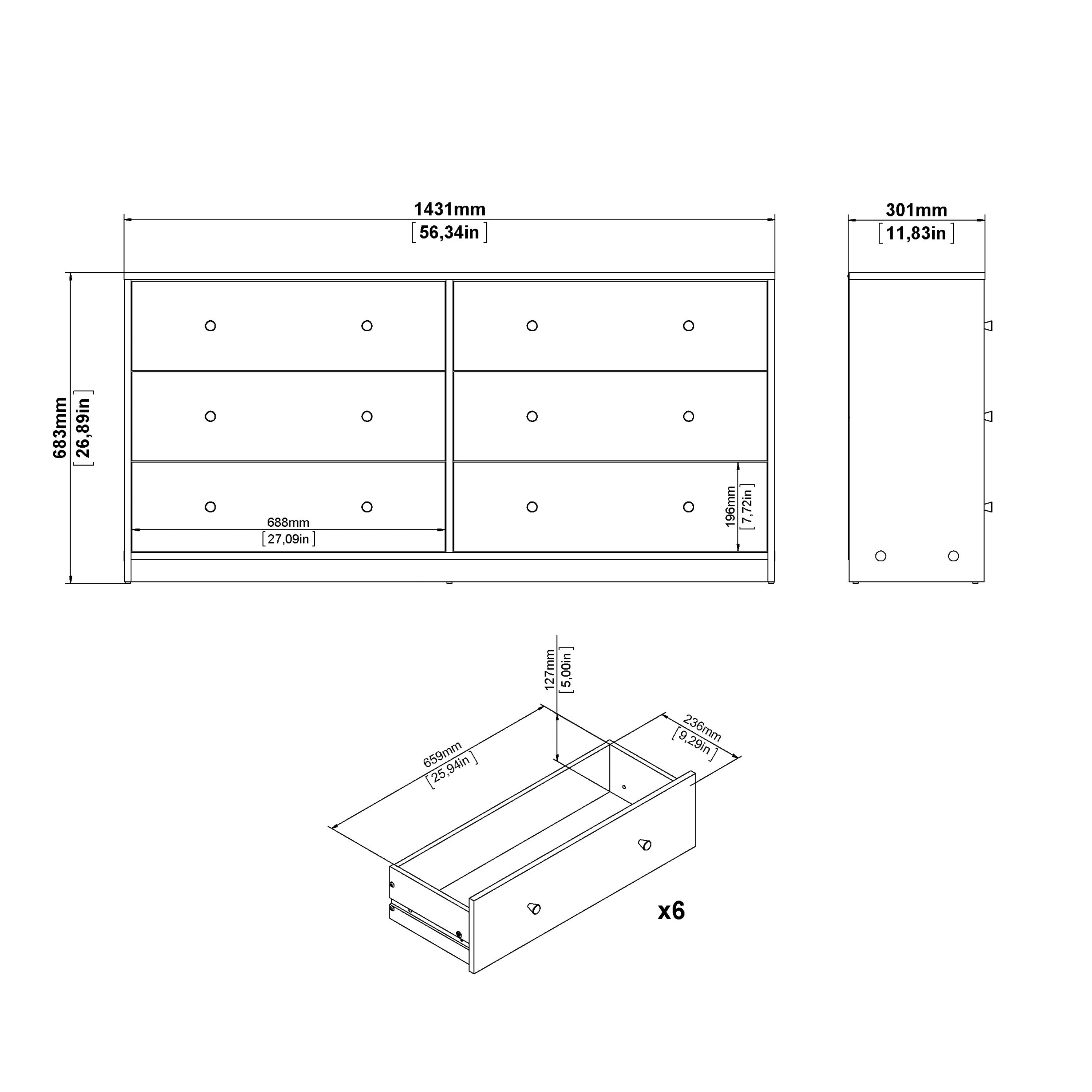 May Chest of 6 Drawers (3+3) in Jackson Hickory Oak