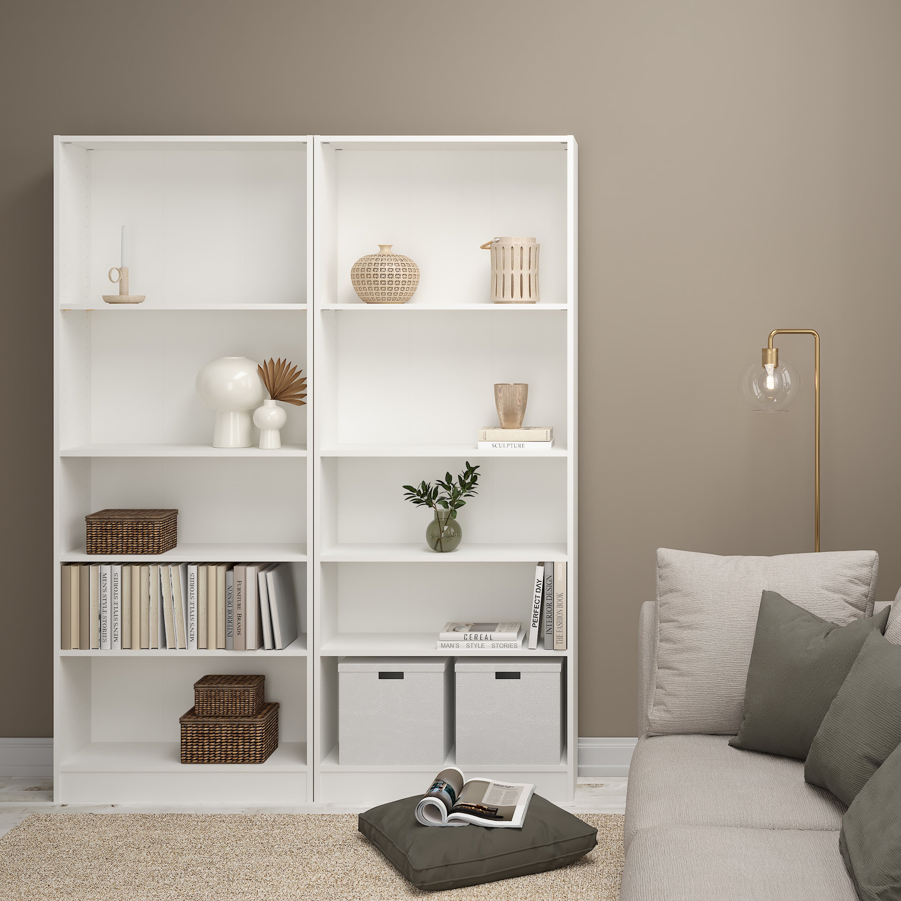Basic Tall Wide Bookcase (4 Shelves) in White