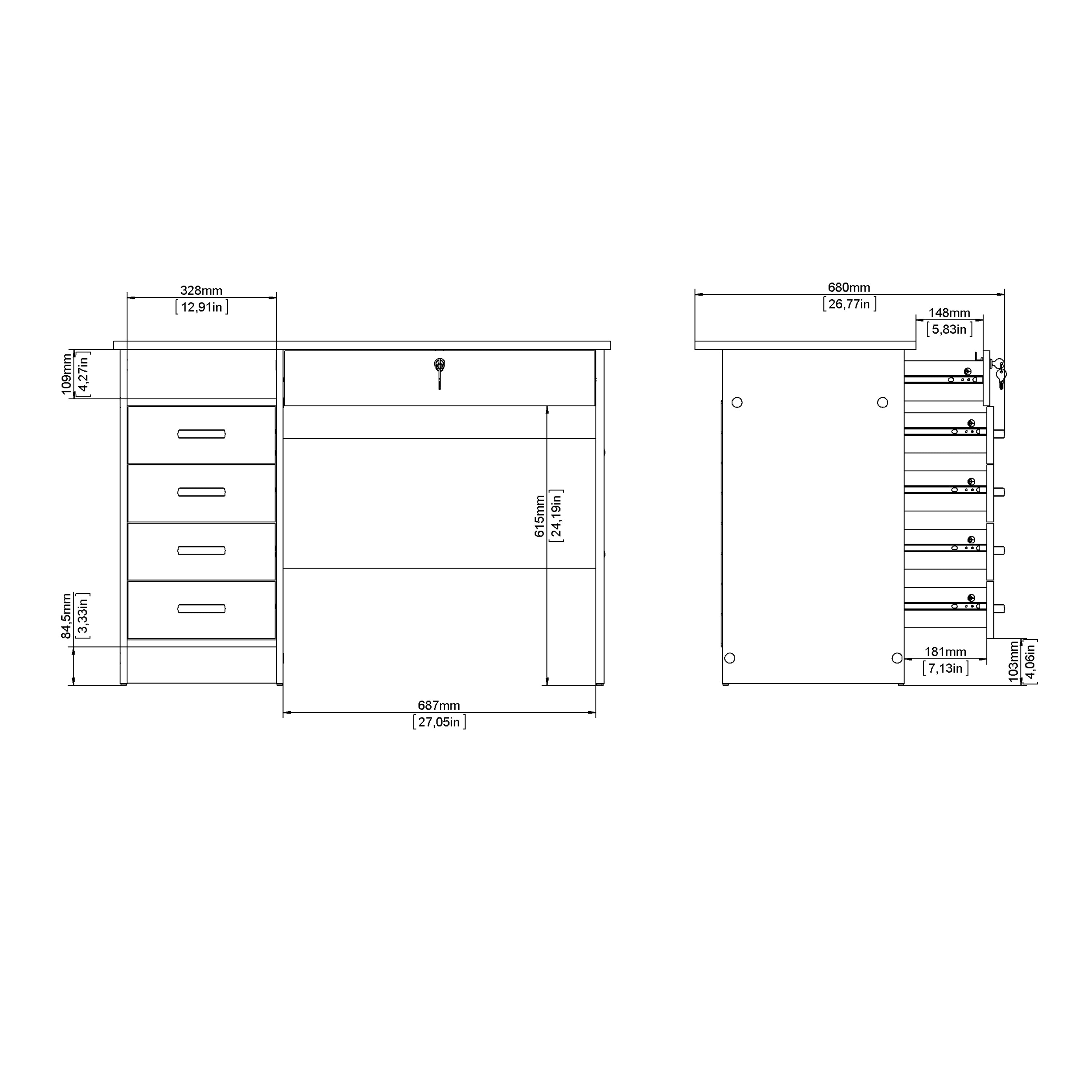 Function Plus Desk 5 Drawers in White