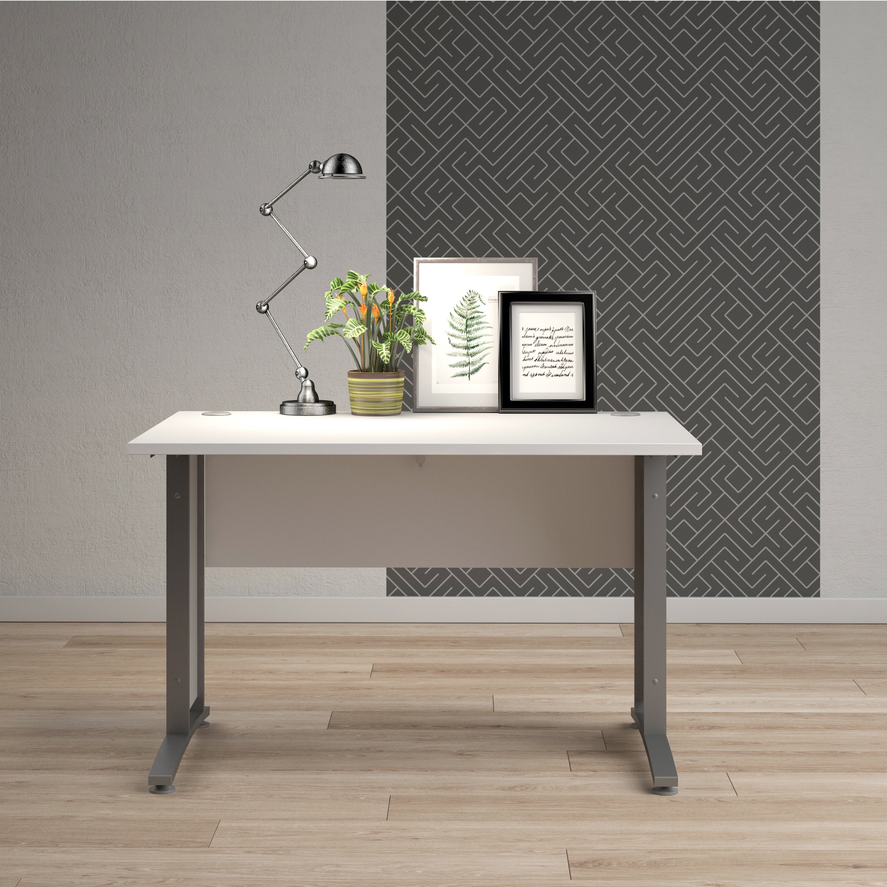 Prima Desk 120cm in White with Silver Grey Steel Legs