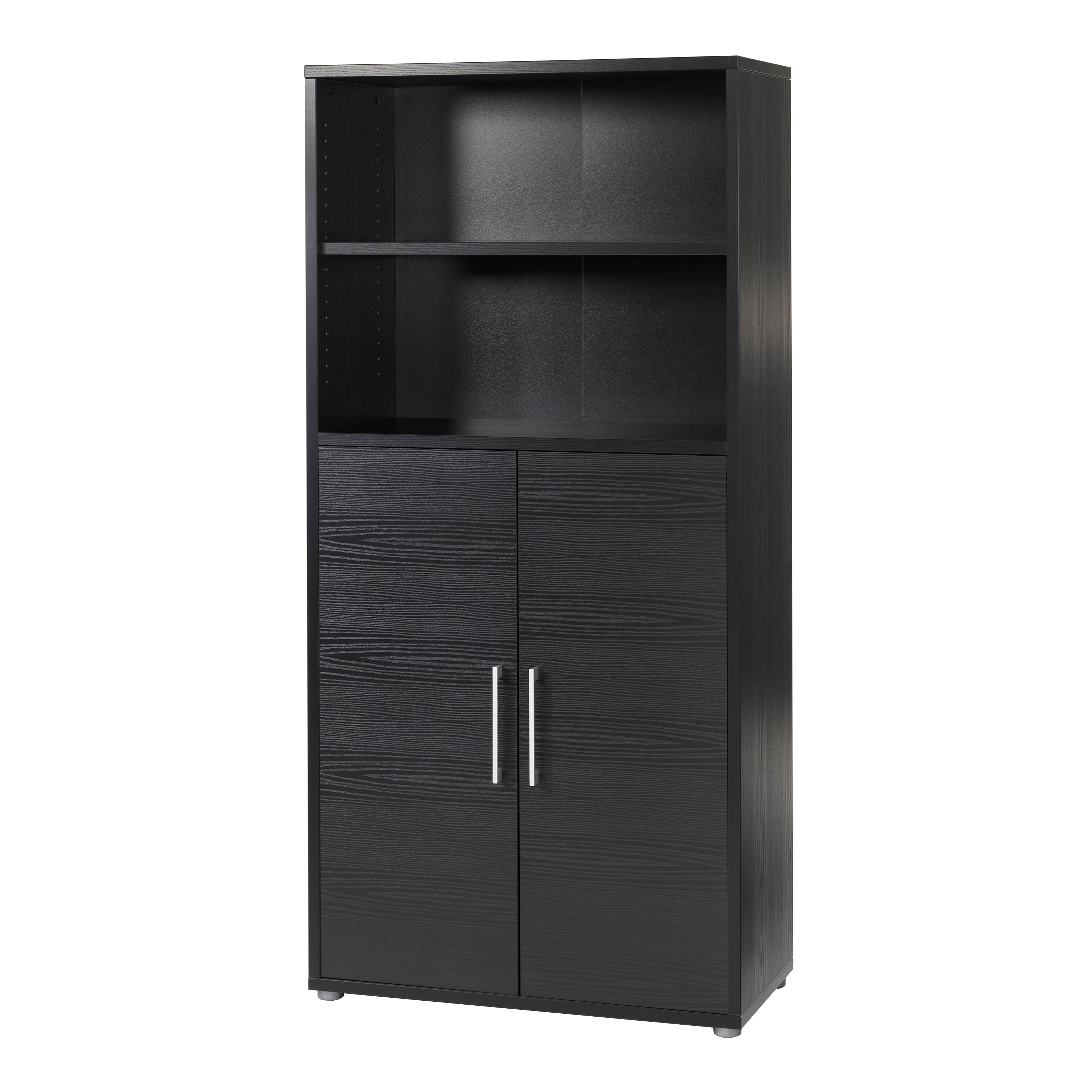 Prima Bookcase 3 Shelves with 2 Doors in Black Woodgrain