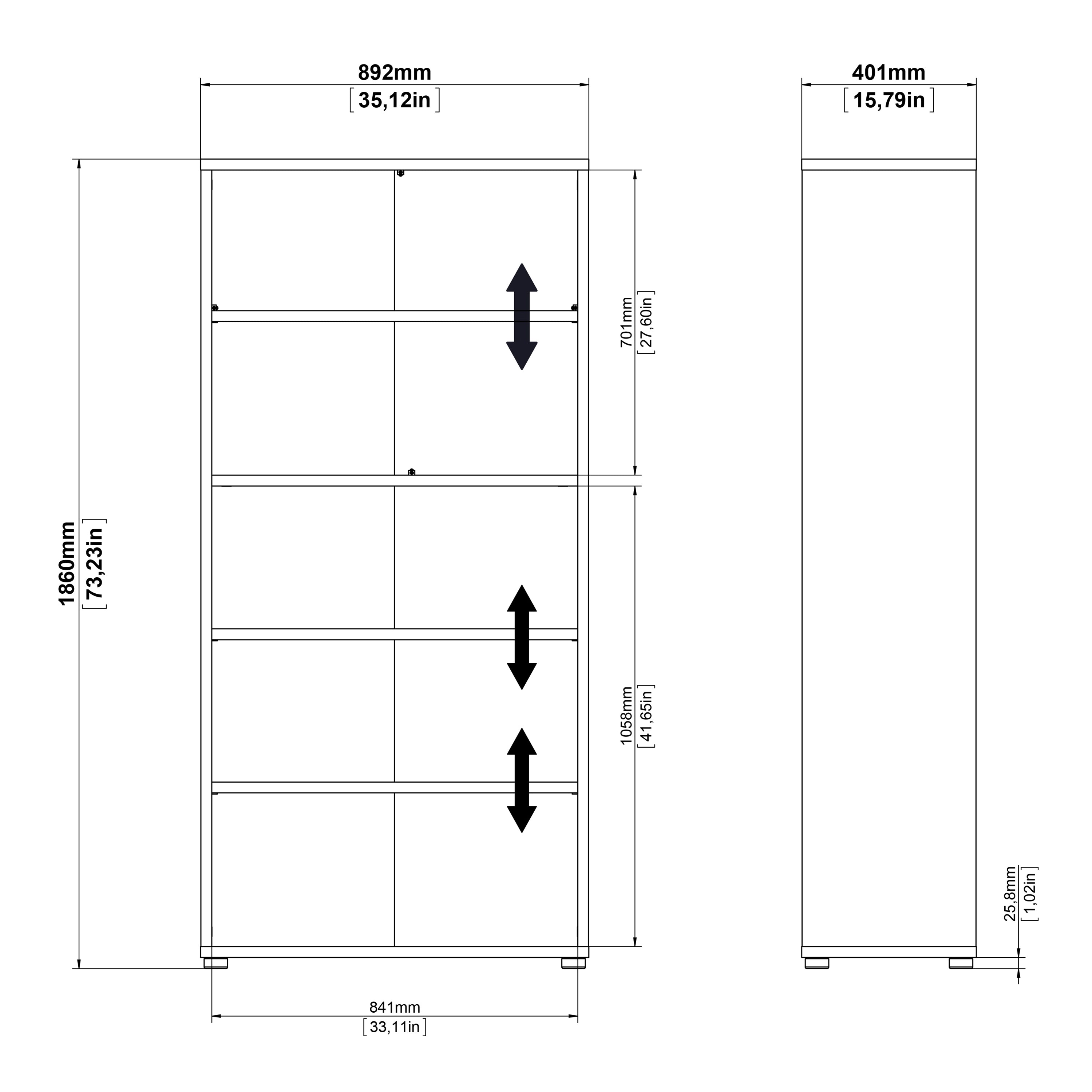 Prima Bookcase 4 Shelves in White