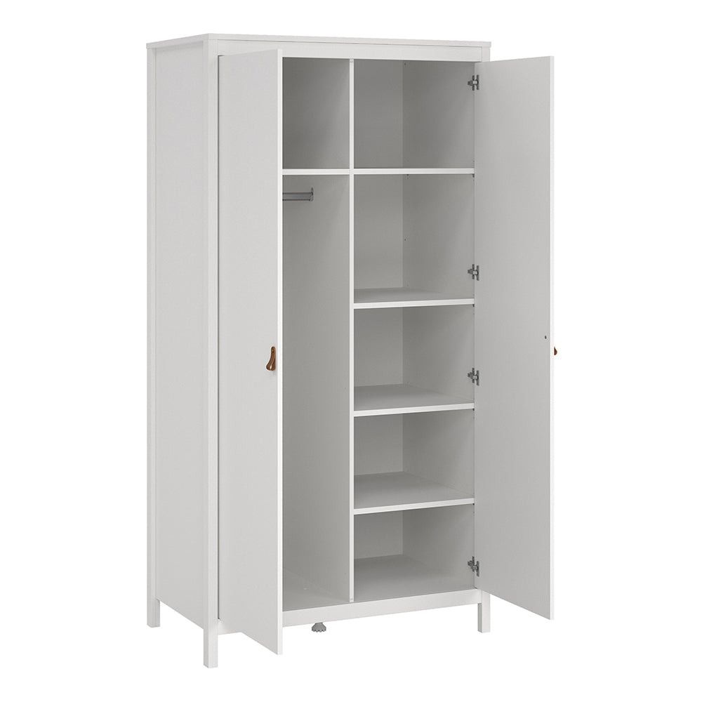 Barcelona Package - Bedside Table 2 Drawers + Chest 5 Drawers + Wardrobe with 2 Doors in White