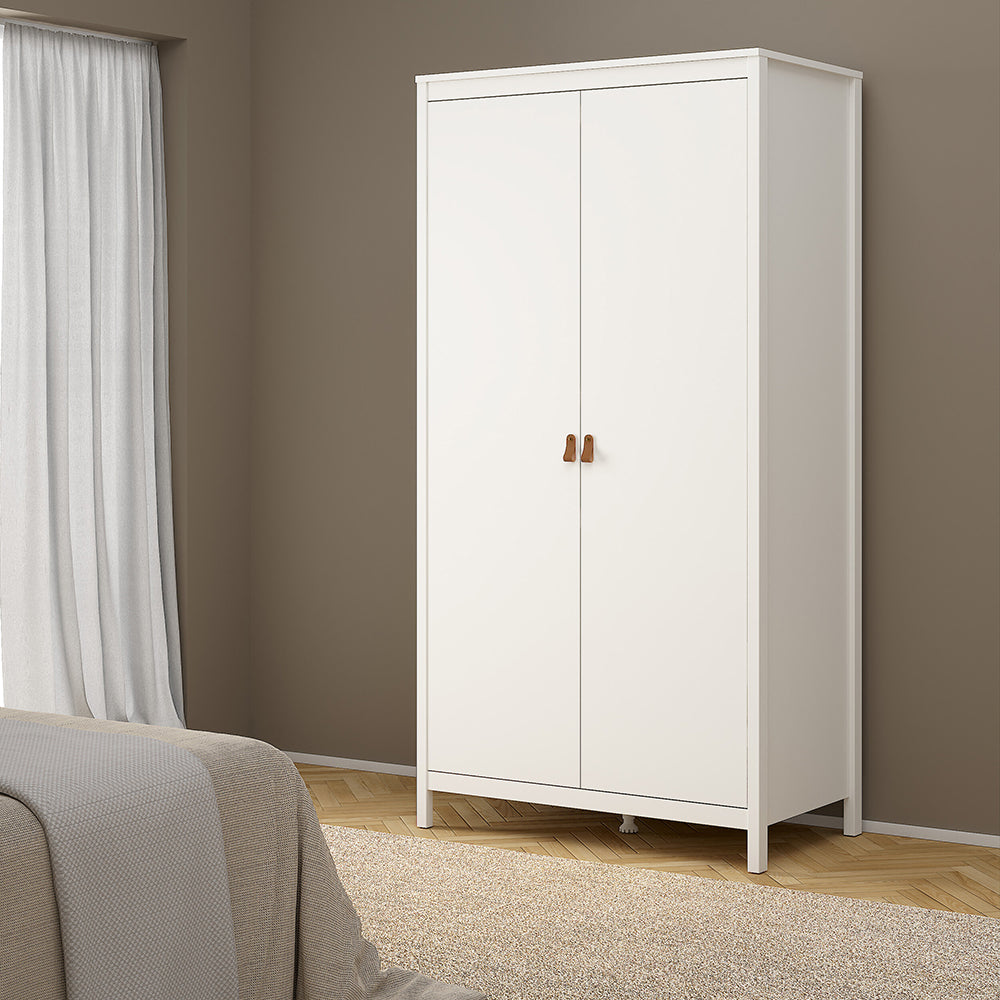 Barcelona Package - Bedside Table 2 Drawers + Chest 5 Drawers + Wardrobe with 2 Doors in White