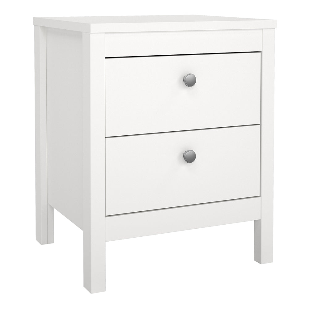 Madrid Package - Bedside Table 2 Drawers + Chest 5 Drawers + Wardrobe with 2 Doors in White