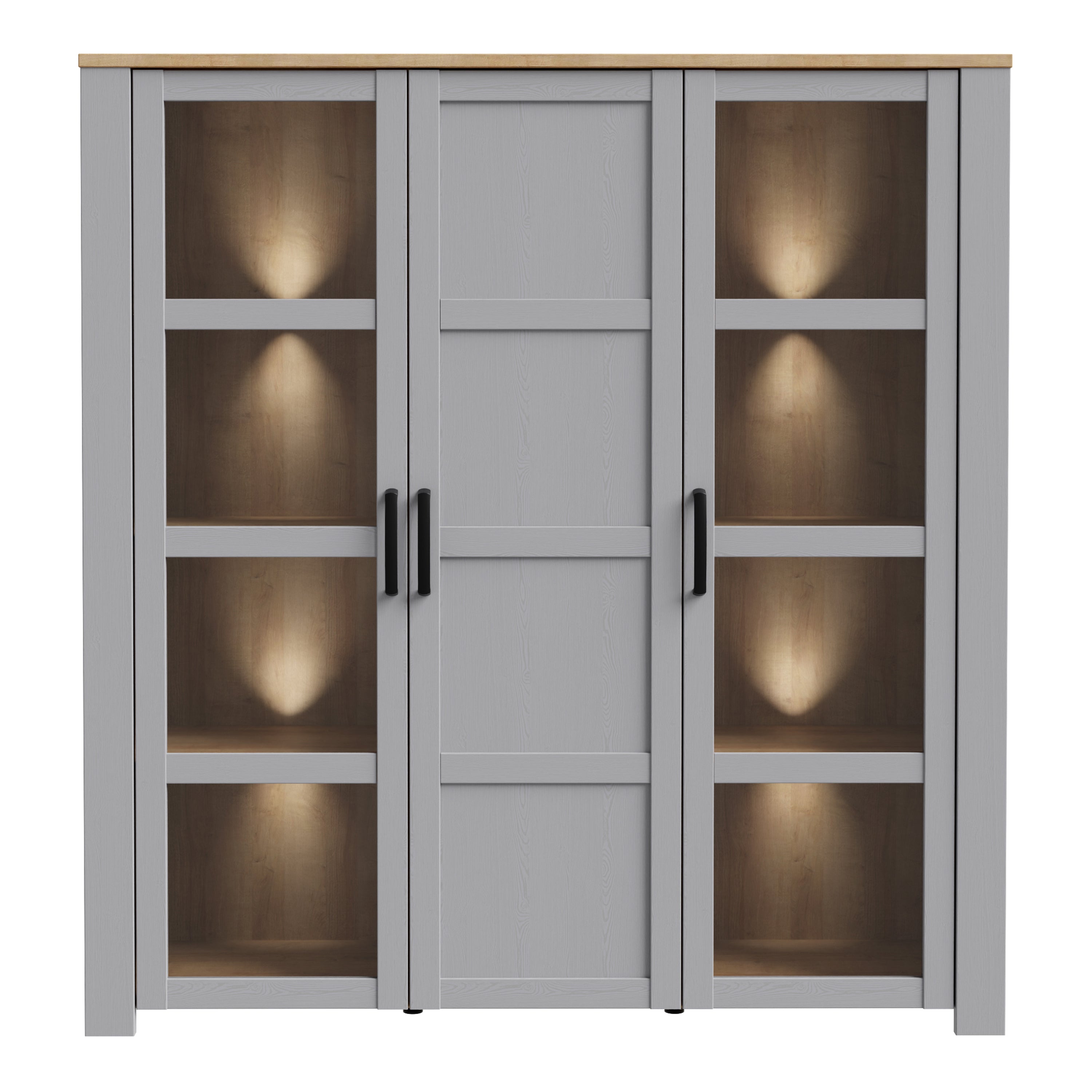 Bohol Large Display Cabinet inc. 4x LED Lights in Riviera Oak/Grey Oak