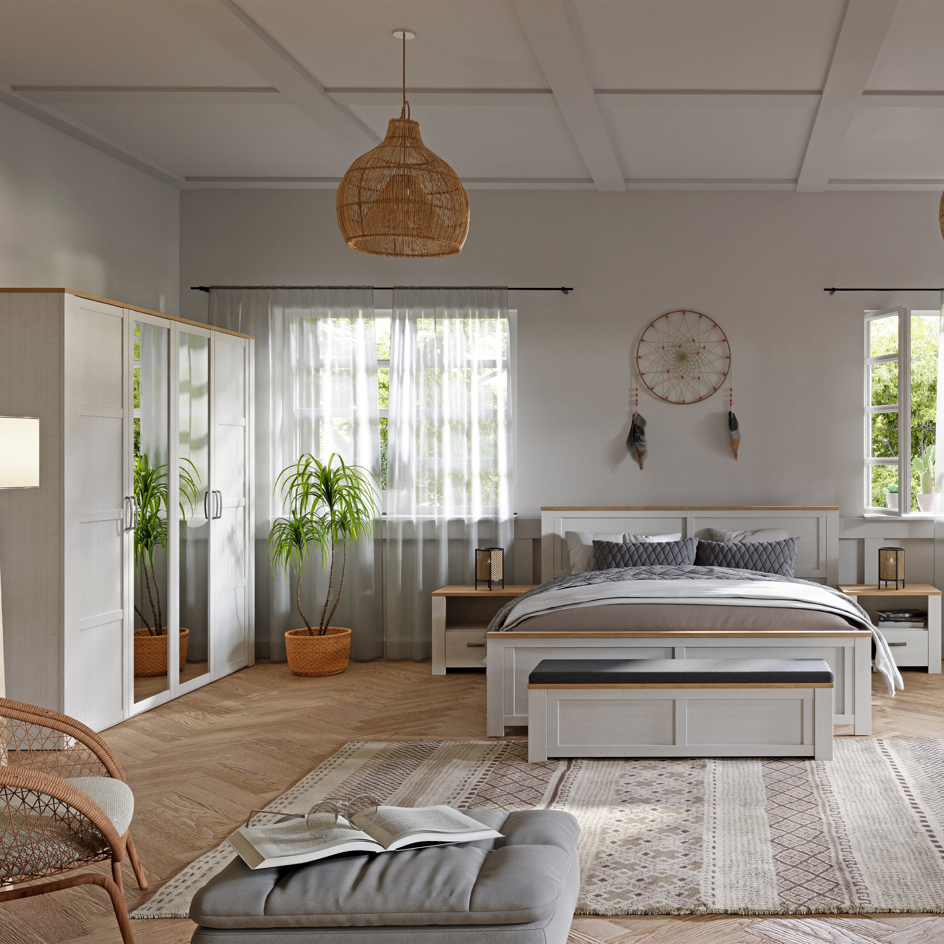 Bohol 2 Door 2 Mirrored Door Wardrobe in Riviera Oak/White