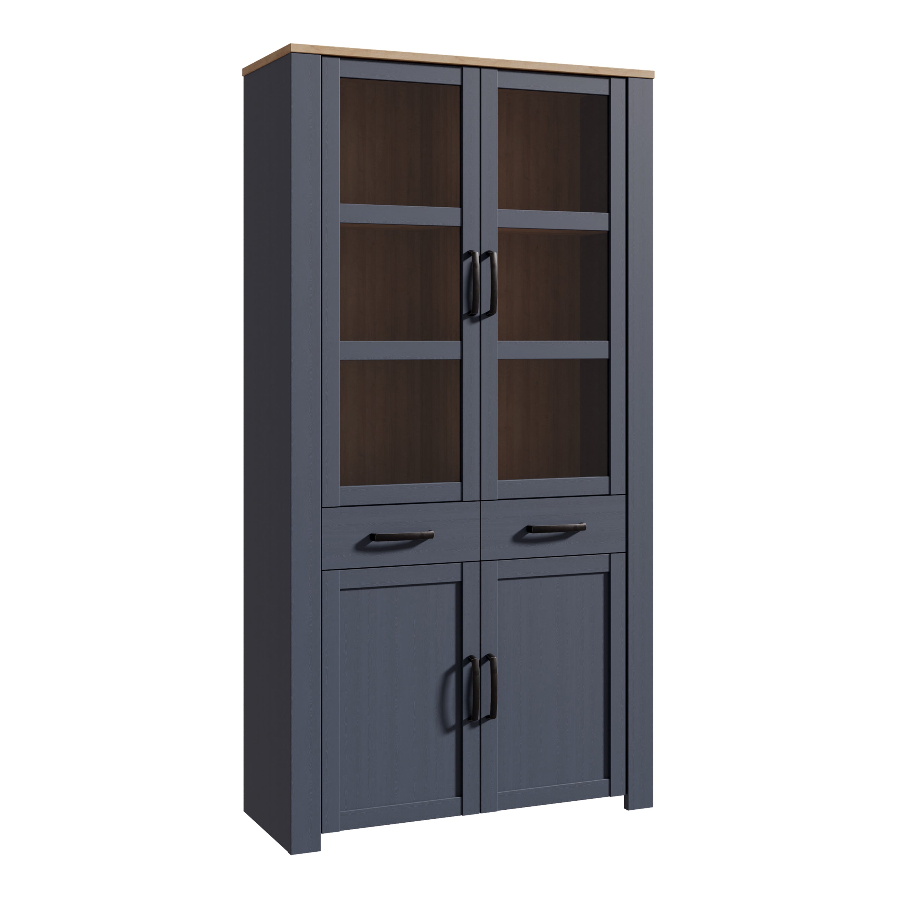 Bohol Display Cabinet 4 Door 2 Drawer in Oak/Navy