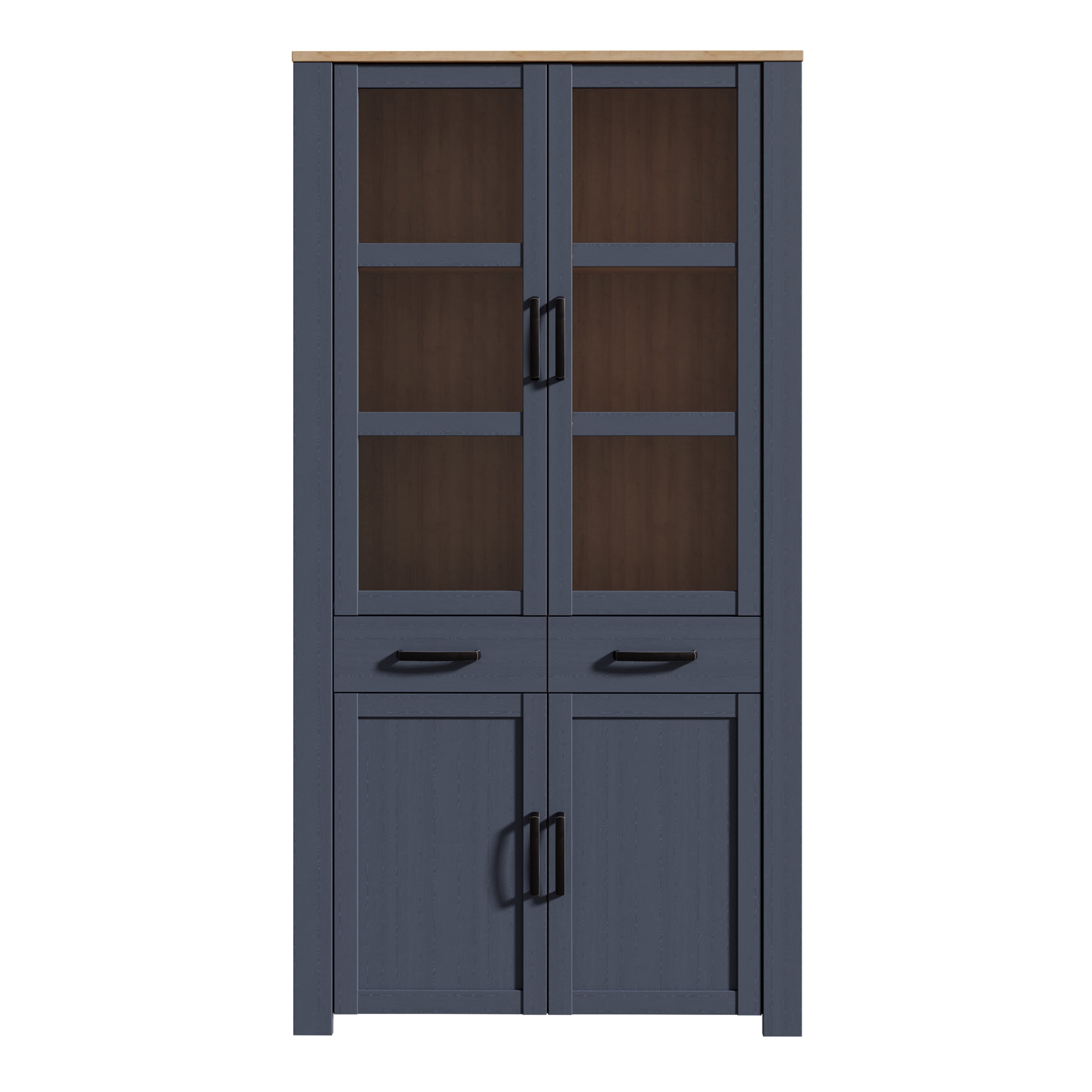 Bohol Display Cabinet 4 Door 2 Drawer in Oak/Navy