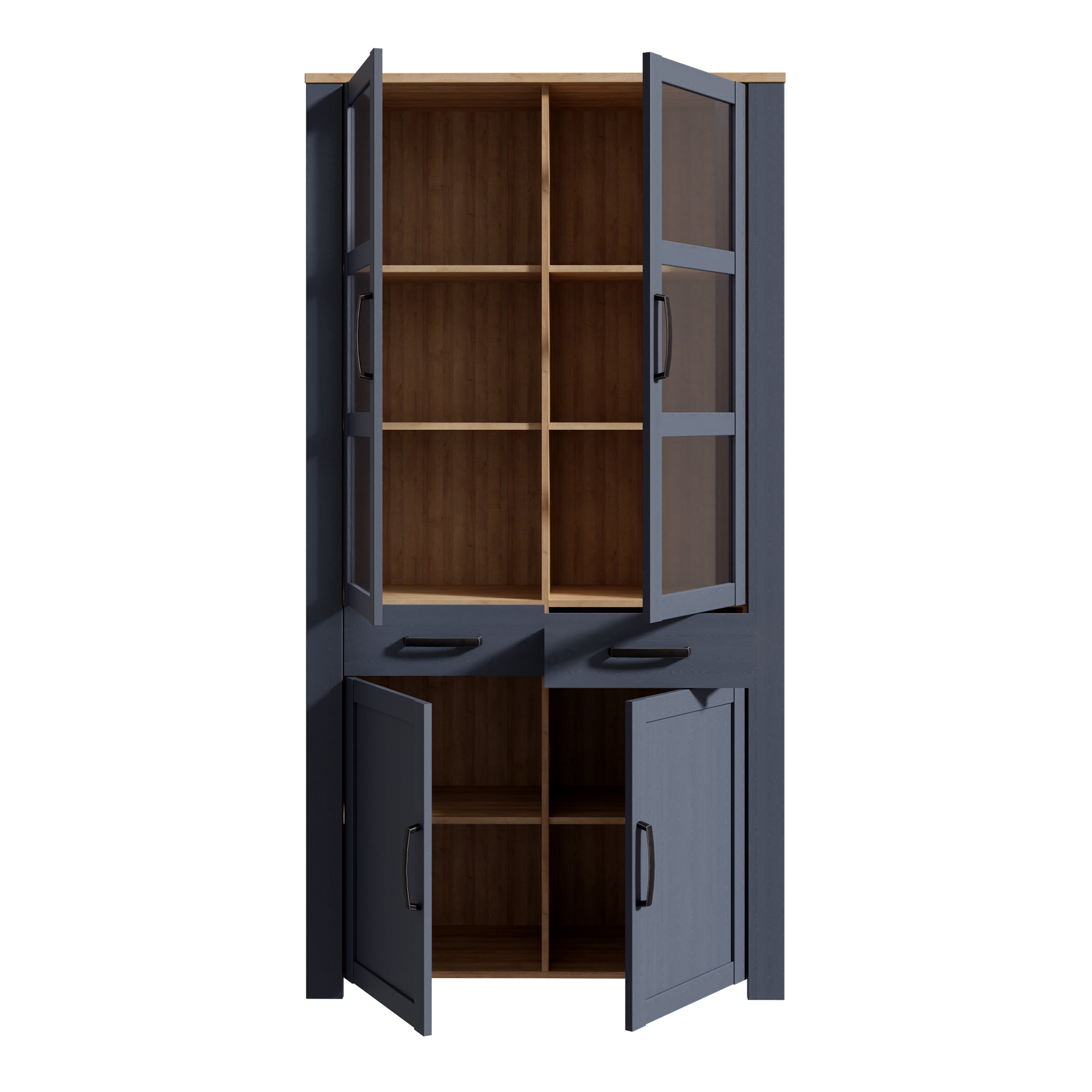 Bohol Display Cabinet 4 Door 2 Drawer in Oak/Navy