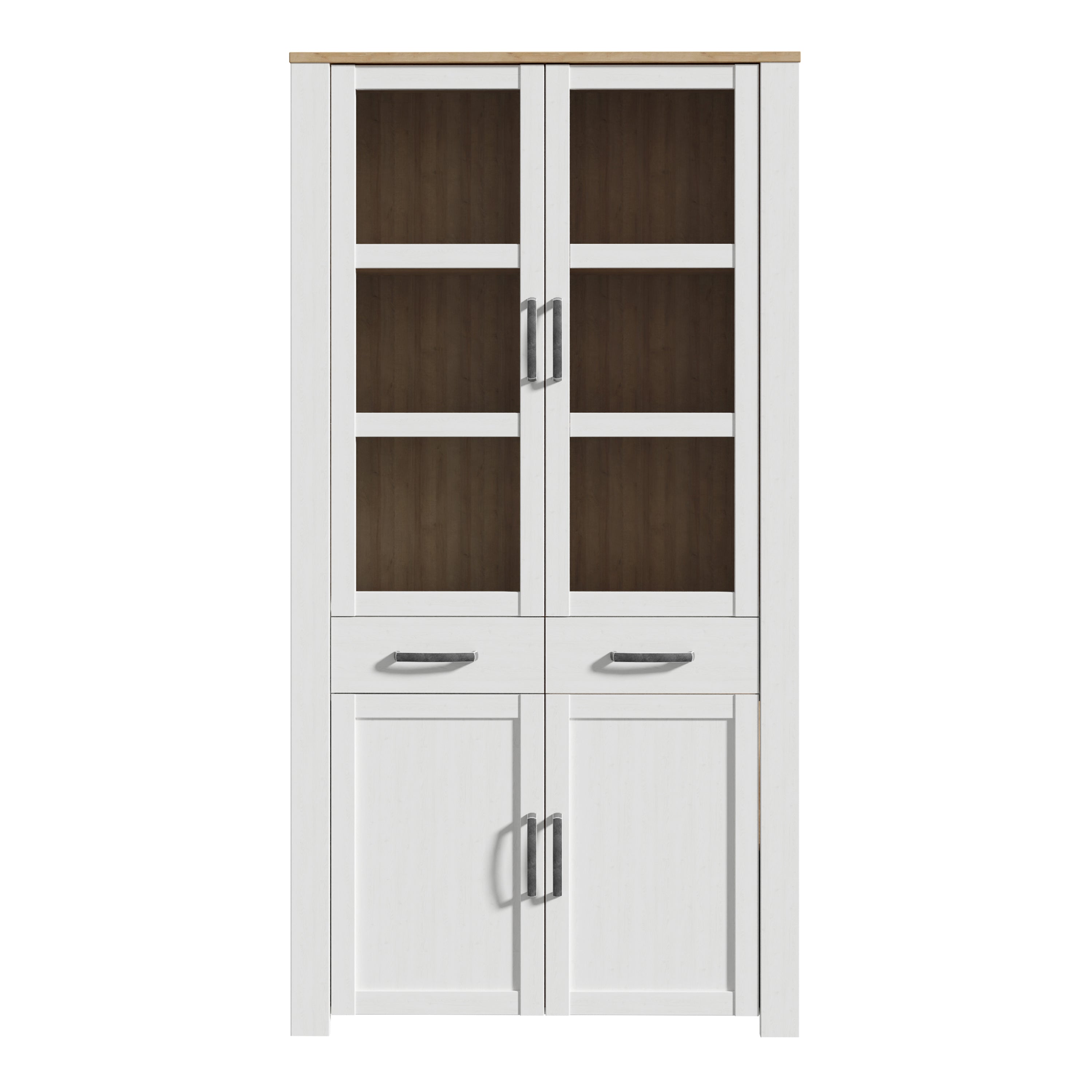 Bohol Display Cabinet 4 Door 2 Drawer in Oak/White
