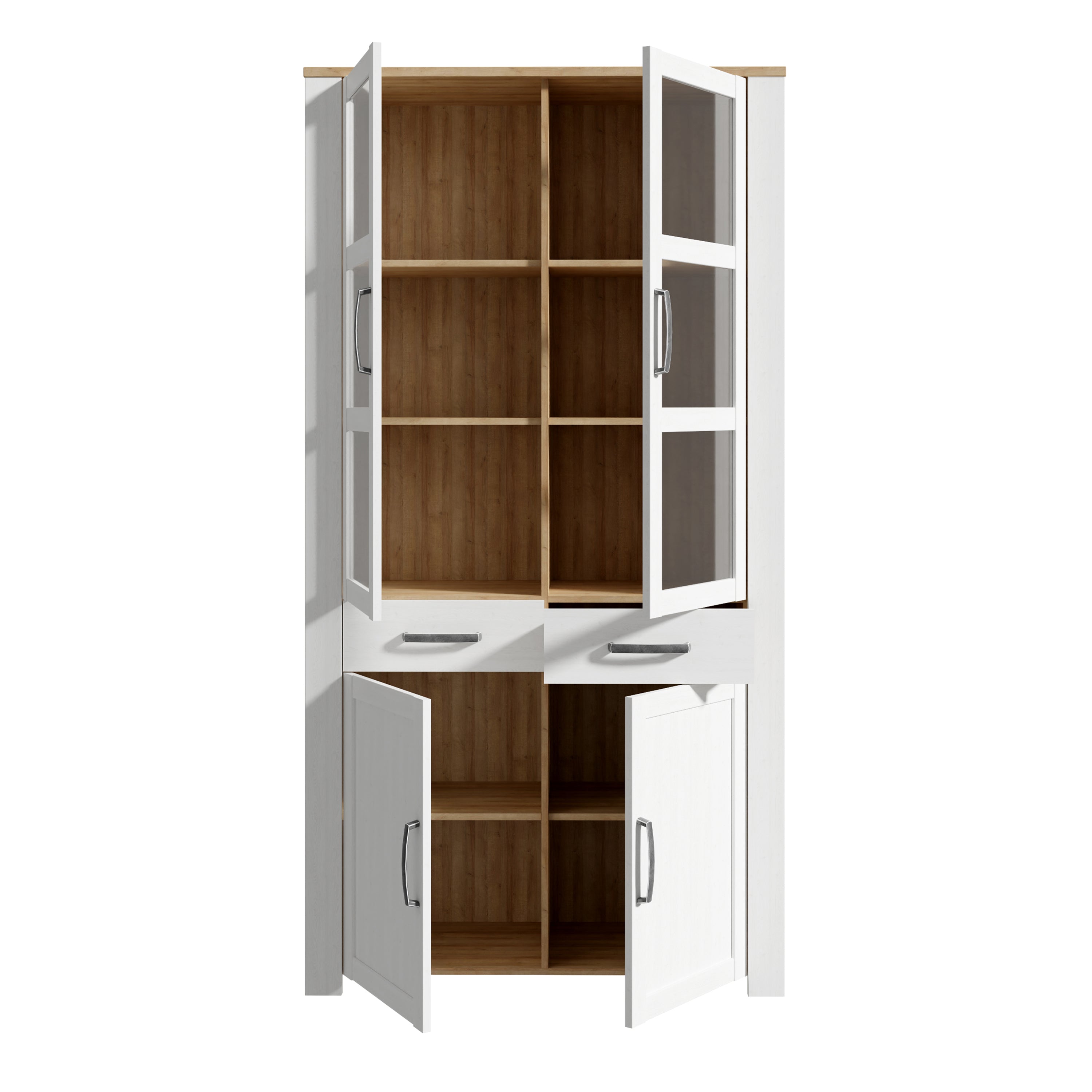 Bohol Display Cabinet 4 Door 2 Drawer in Oak/White