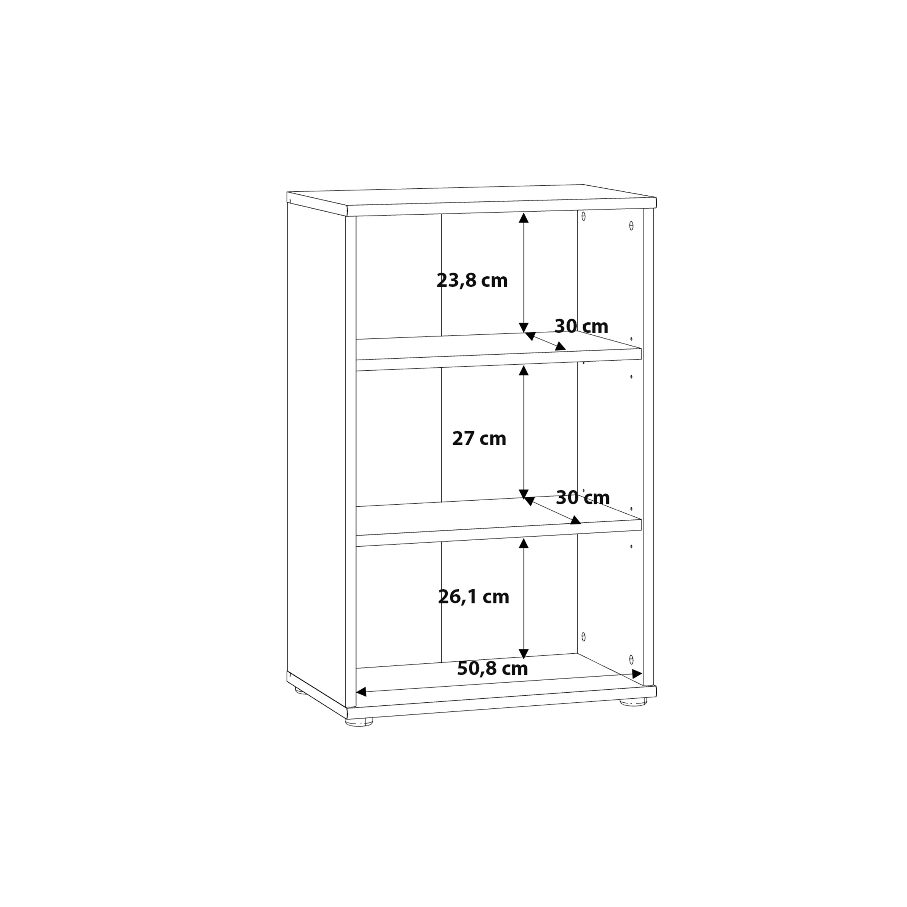 Essential Low Narrow 2 Shelf Bookcase in Vintage Oak