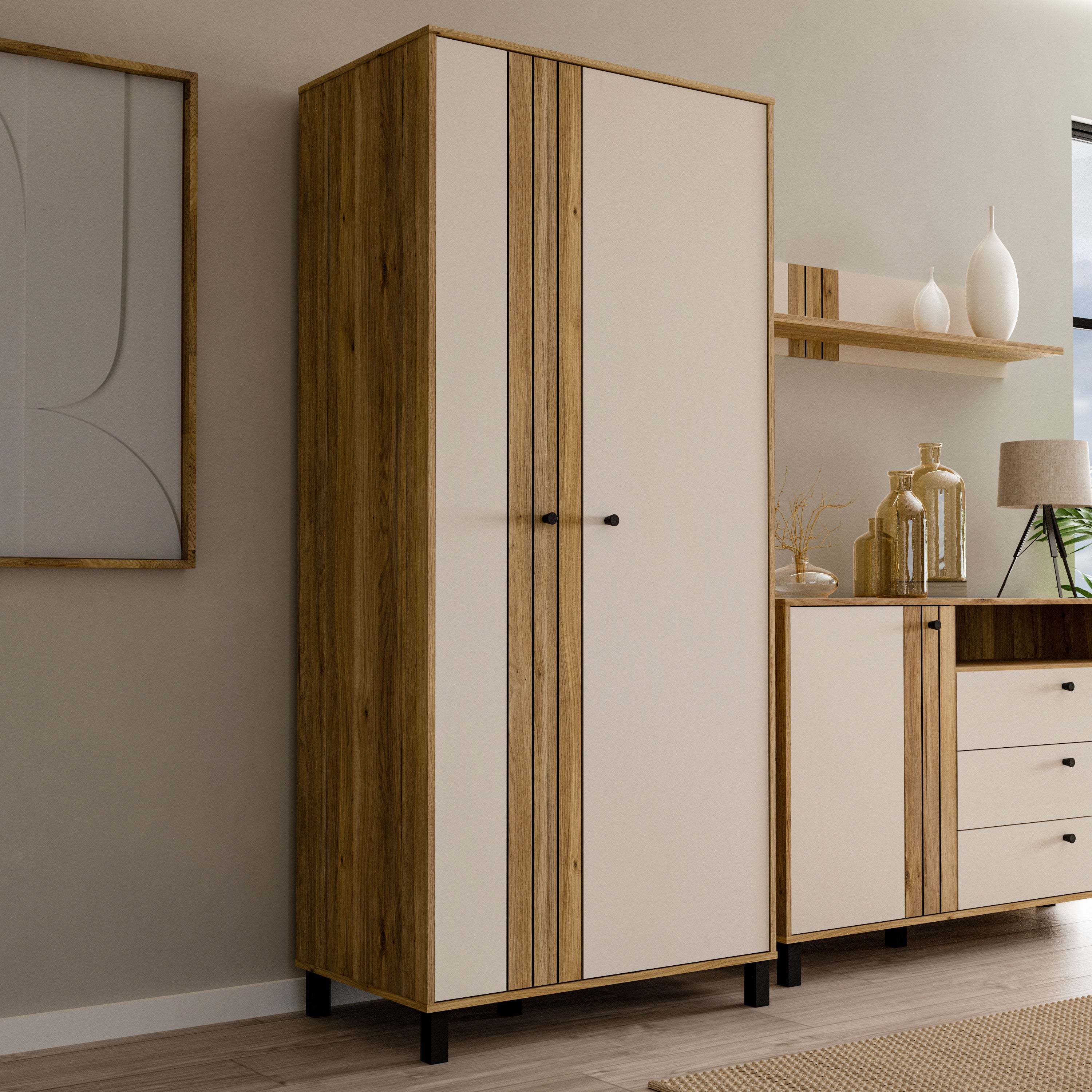 Grafton 2 Door Wardrobe In Cream and Oak