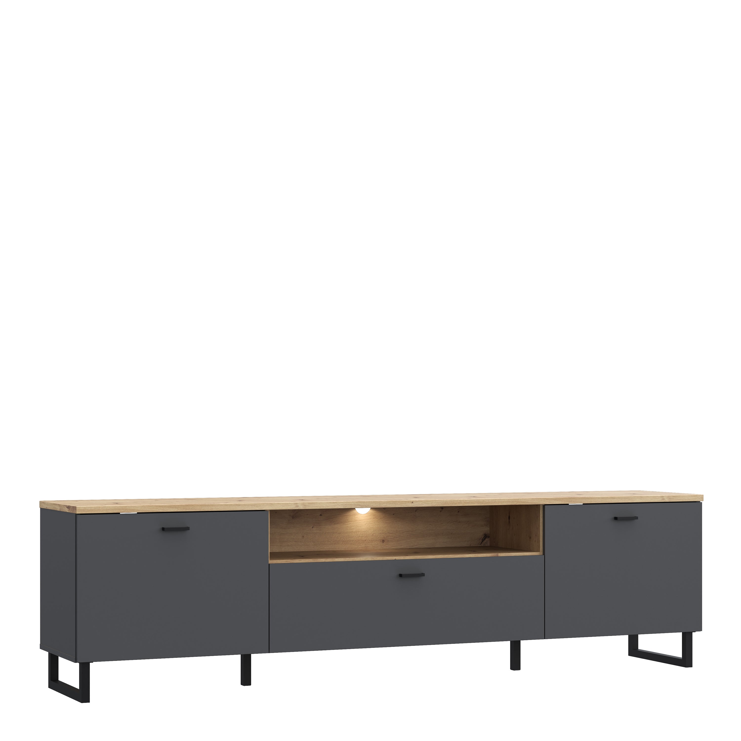 Klara TV Unit with 2 Drawers 1 Flip Door in Grey and Oak inc LED Lighting
