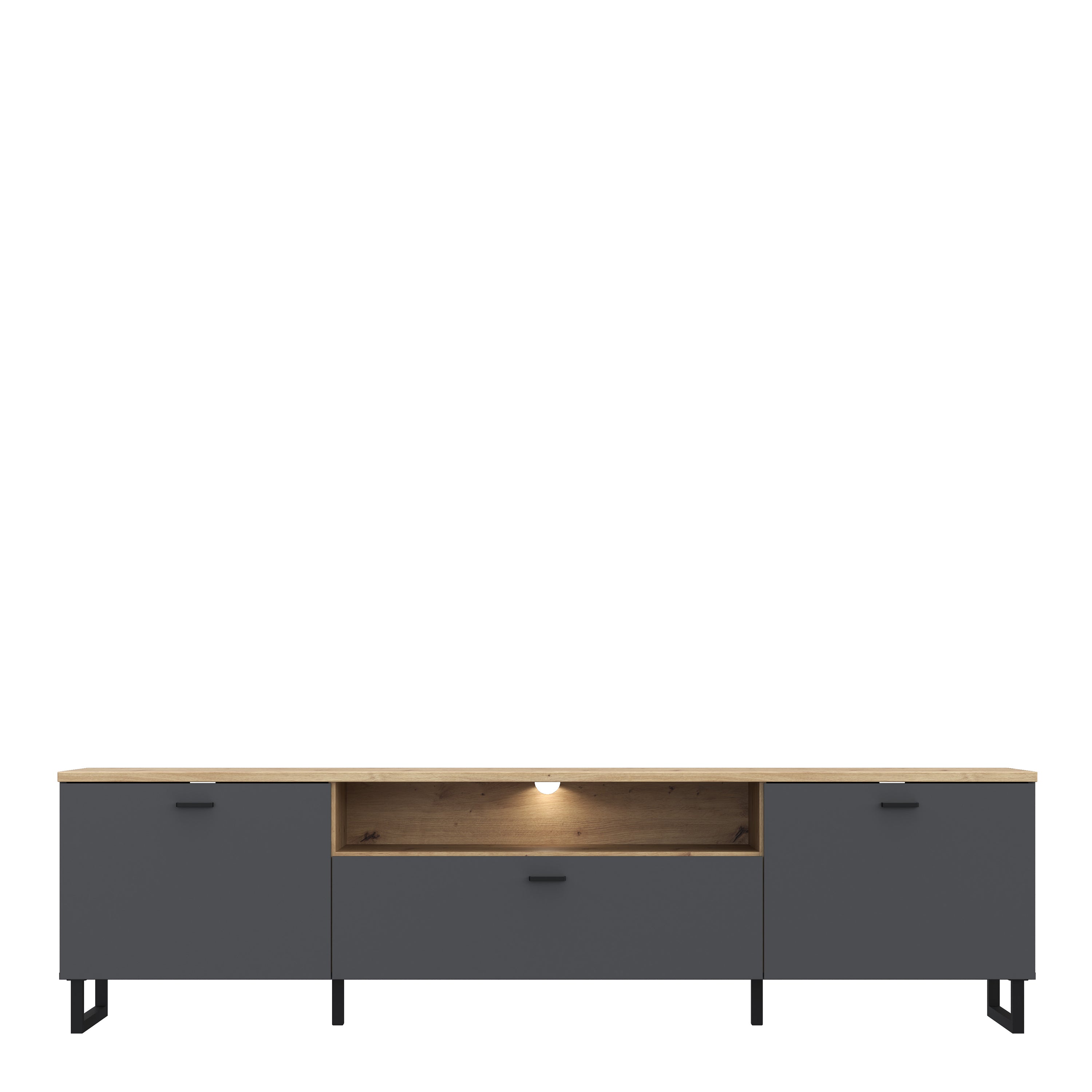 Klara TV Unit with 2 Drawers 1 Flip Door in Grey and Oak inc LED Lighting