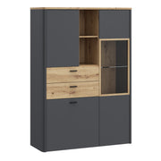 Klara Display Cabinet with 2 Door 2 Drawers and 1 Glass Door in Grey and Oak