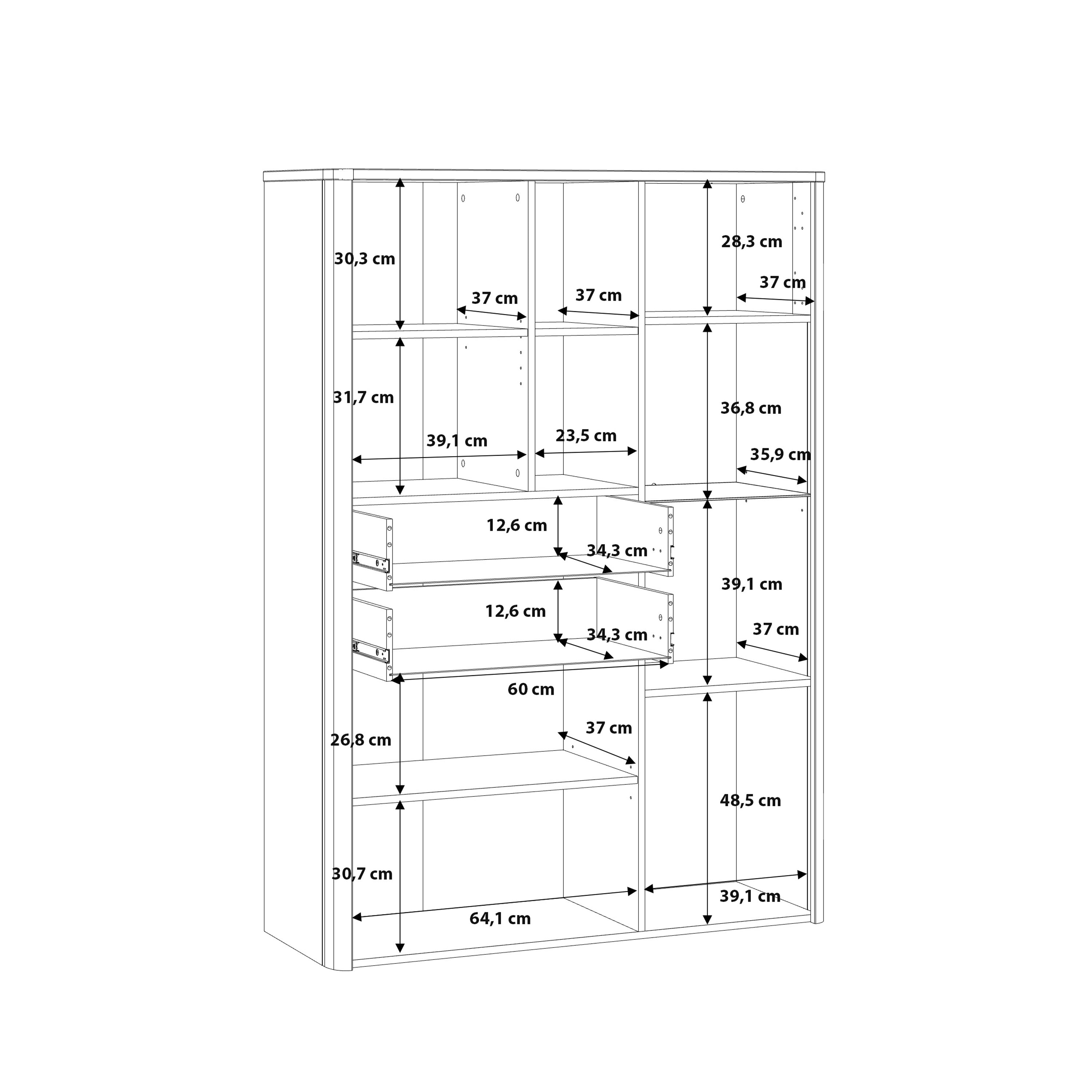 Klara Display Cabinet with 2 Door 2 Drawers and 1 Glass Door in Grey and Oak