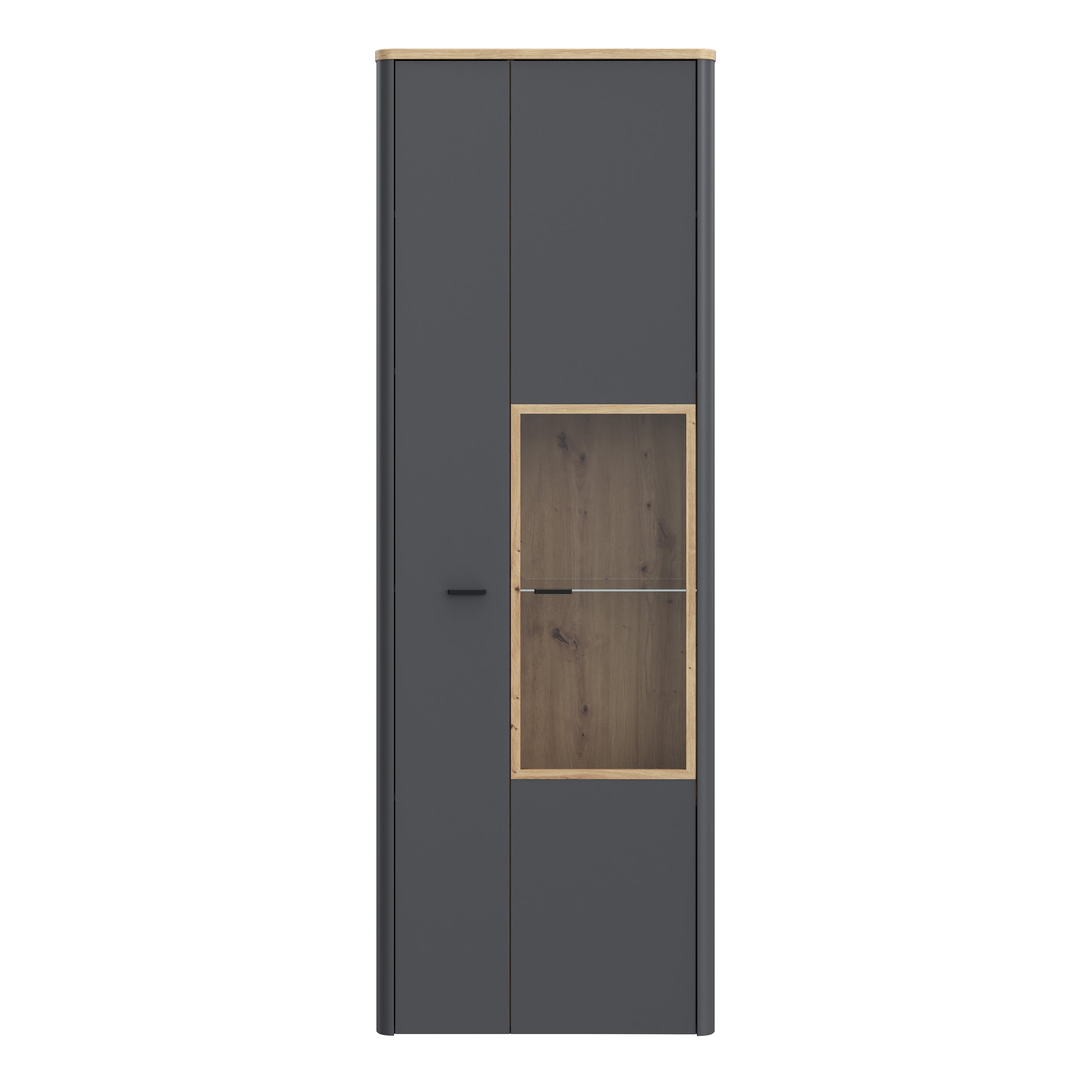 Klara Display Cabinet with 1 Door  and 1 Glass Door in Grey and Oak