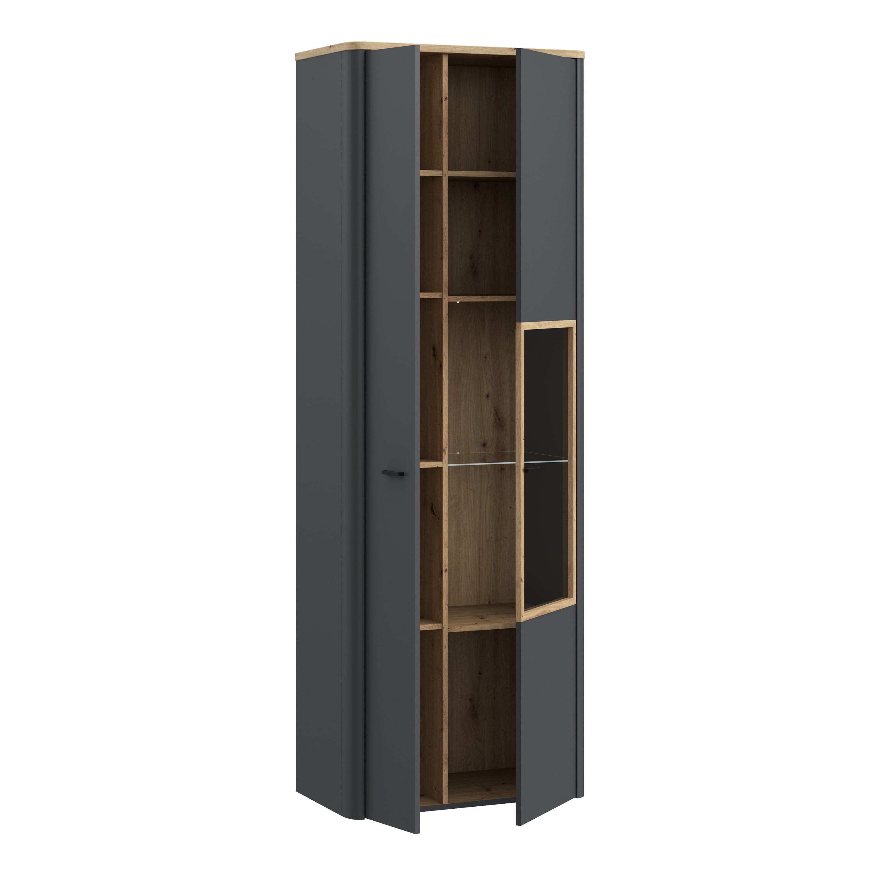 Klara Display Cabinet with 1 Door  and 1 Glass Door in Grey and Oak