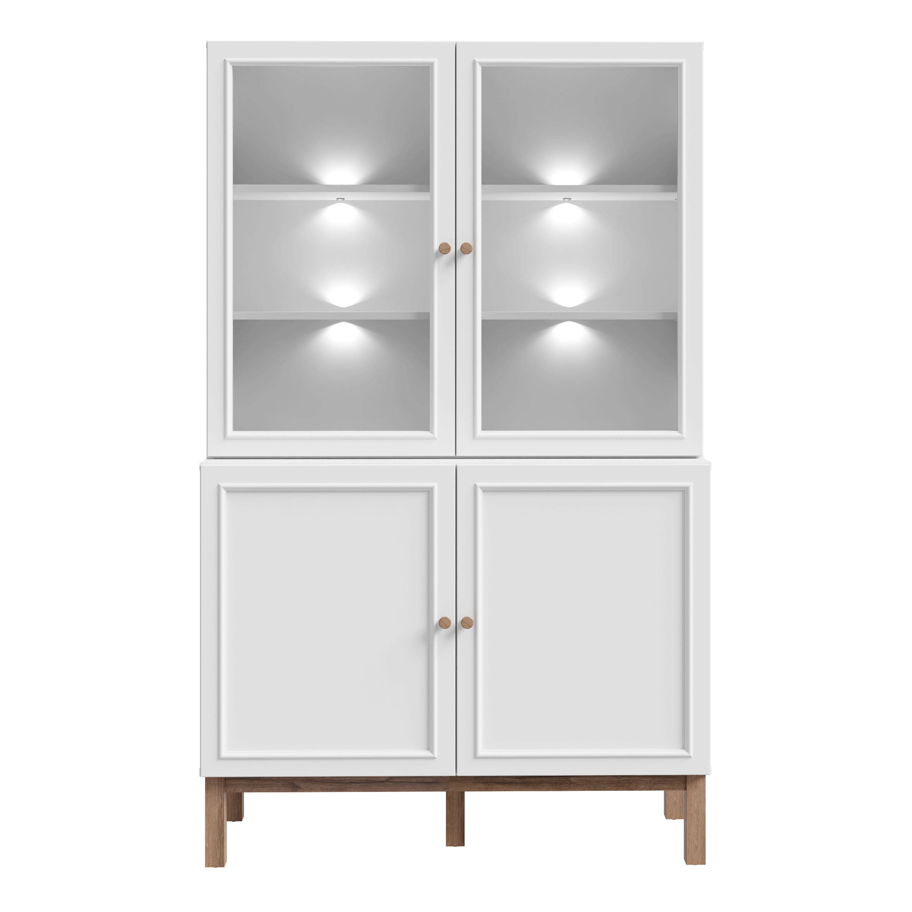 Wensley Display Cabinet with 2 Doors and 2 Glass Doors in Light Grey and Oak inc LED Lighting