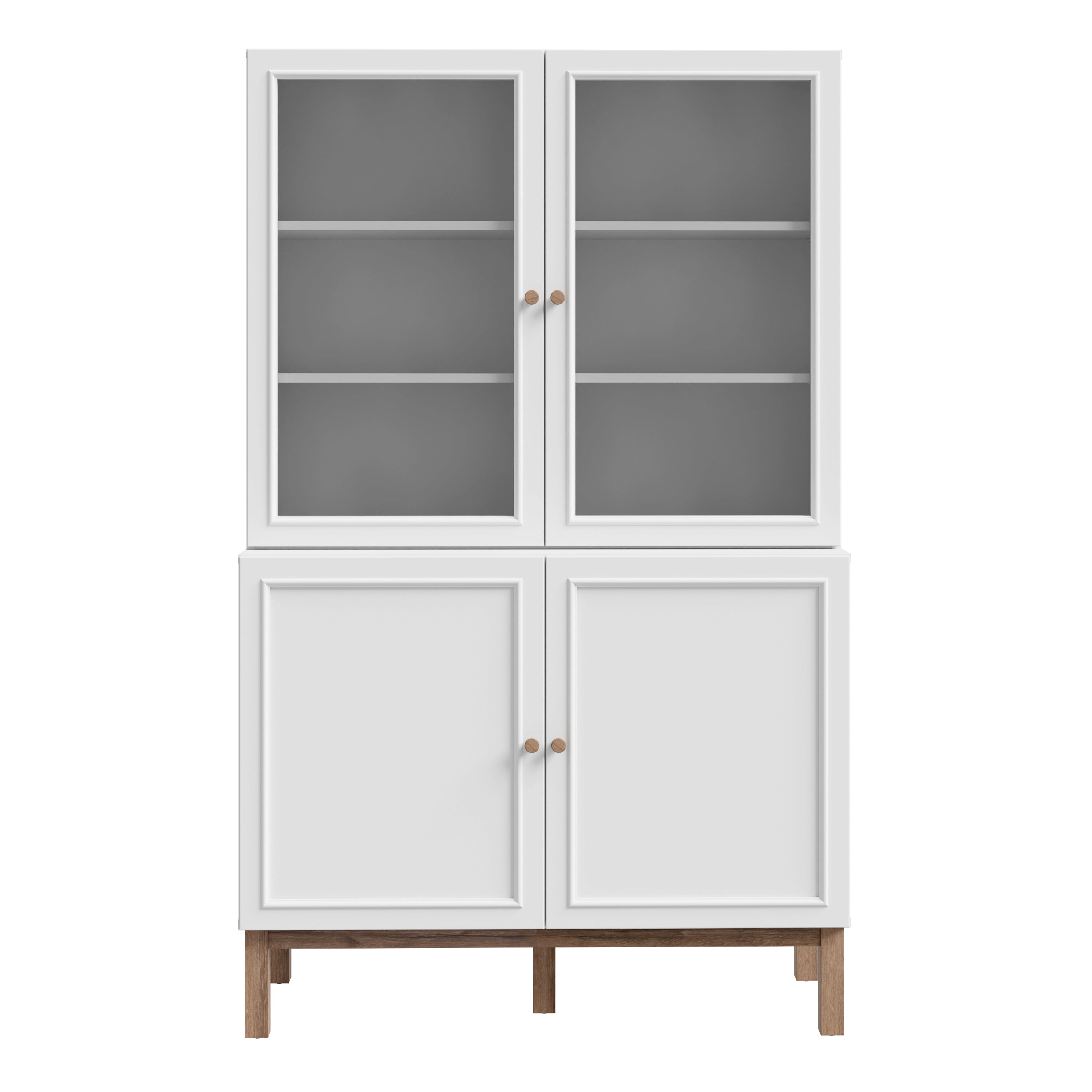 Wensley Display Cabinet with 2 Doors and 2 Glass Doors in Light Grey and Oak