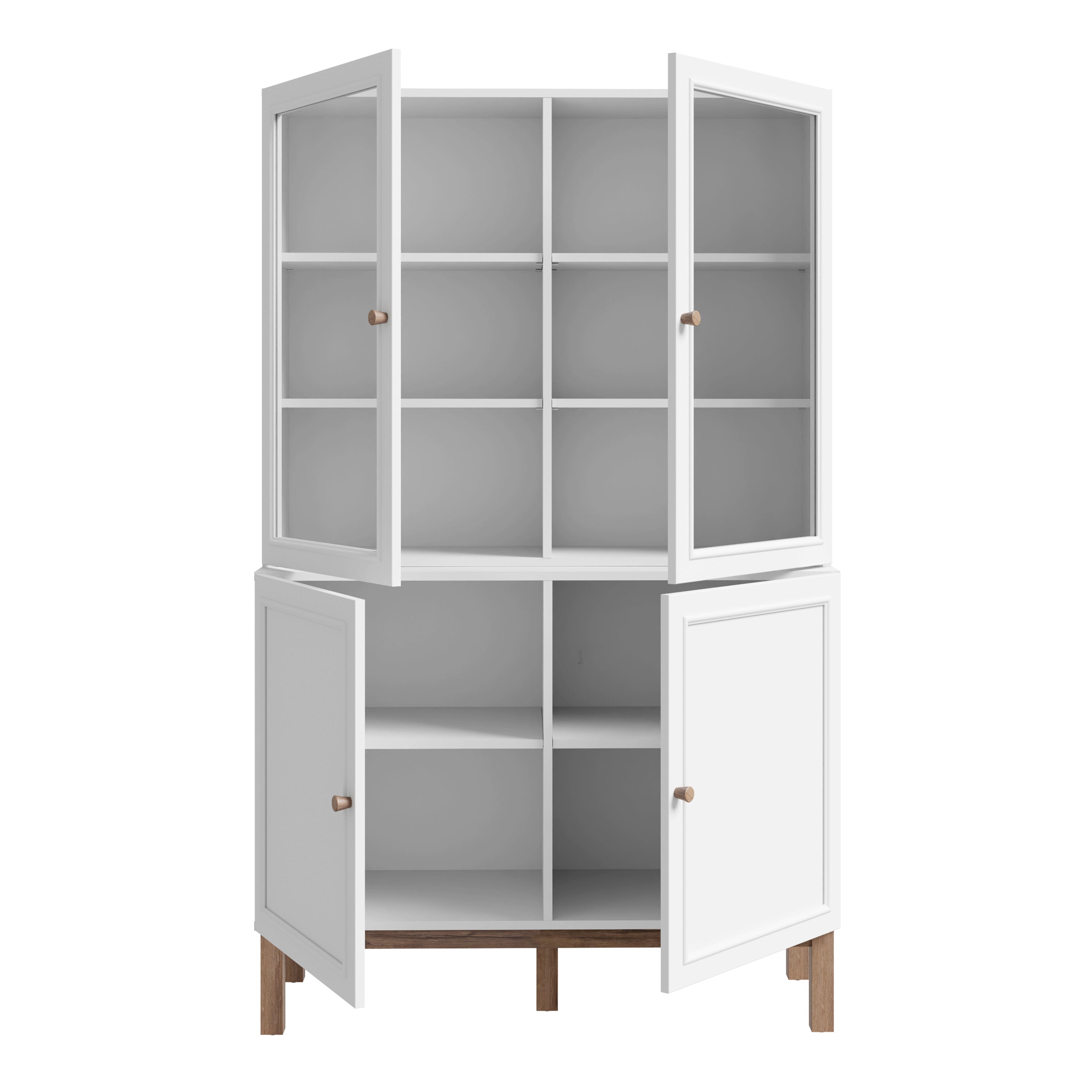Wensley Display Cabinet with 2 Doors and 2 Glass Doors in Light Grey and Oak