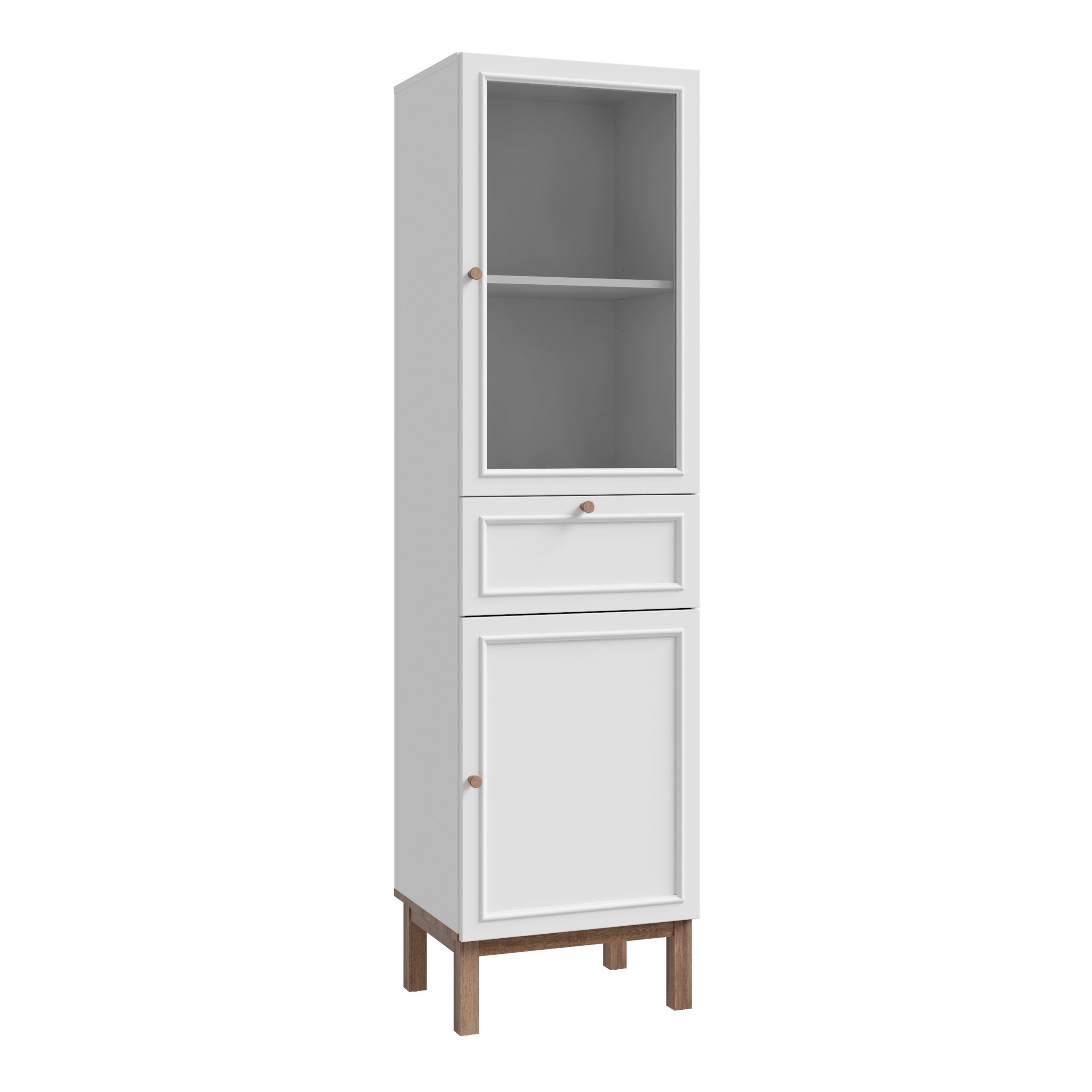 Wensley Display Cabinet with 1 Door 1 Drawer and  1 Glass Door in Light Grey and Oak