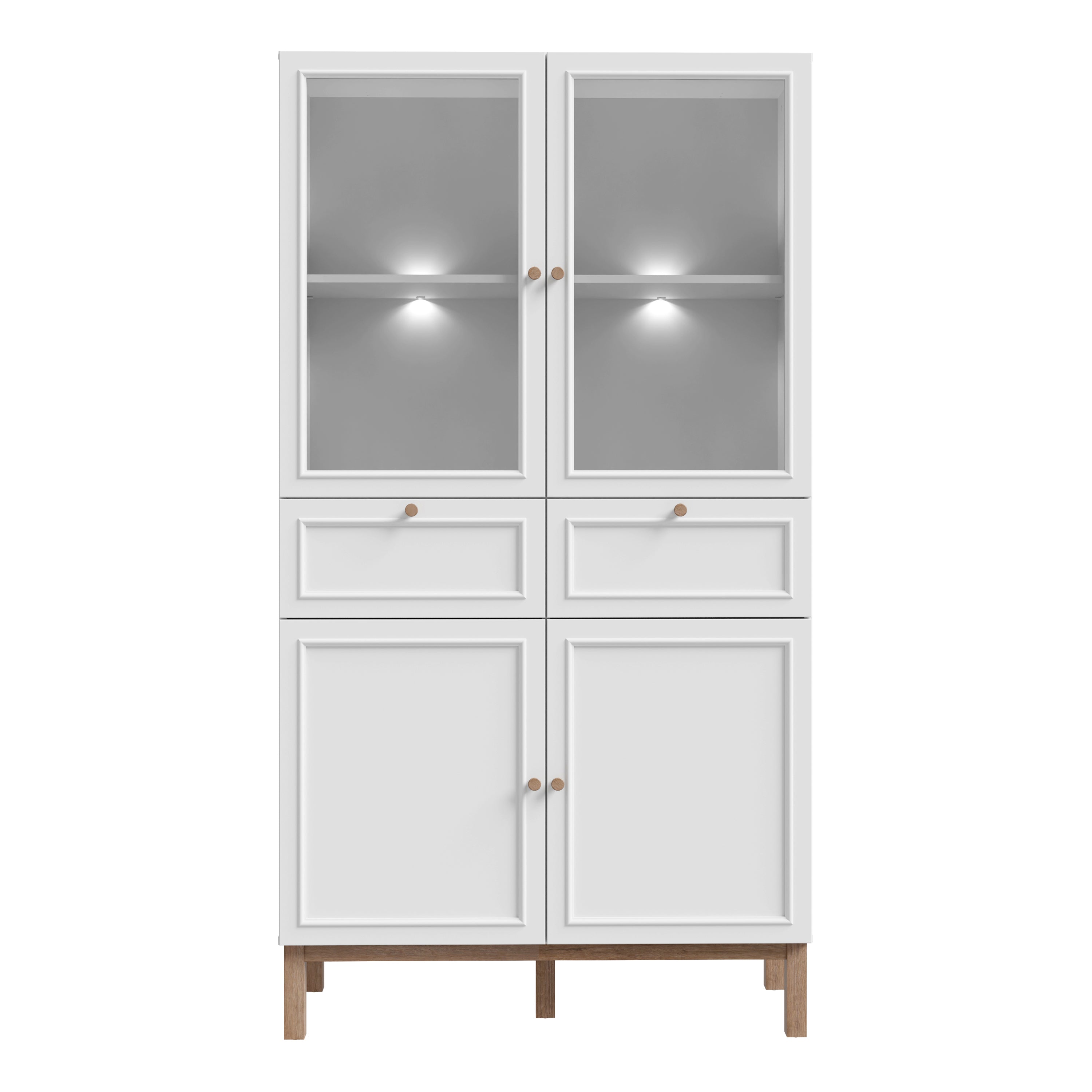 Wensley Display Cabinet with 2 Doors 2 Drawers and 2 Glass Doors in Light Grey and Oak inc LED Lighting